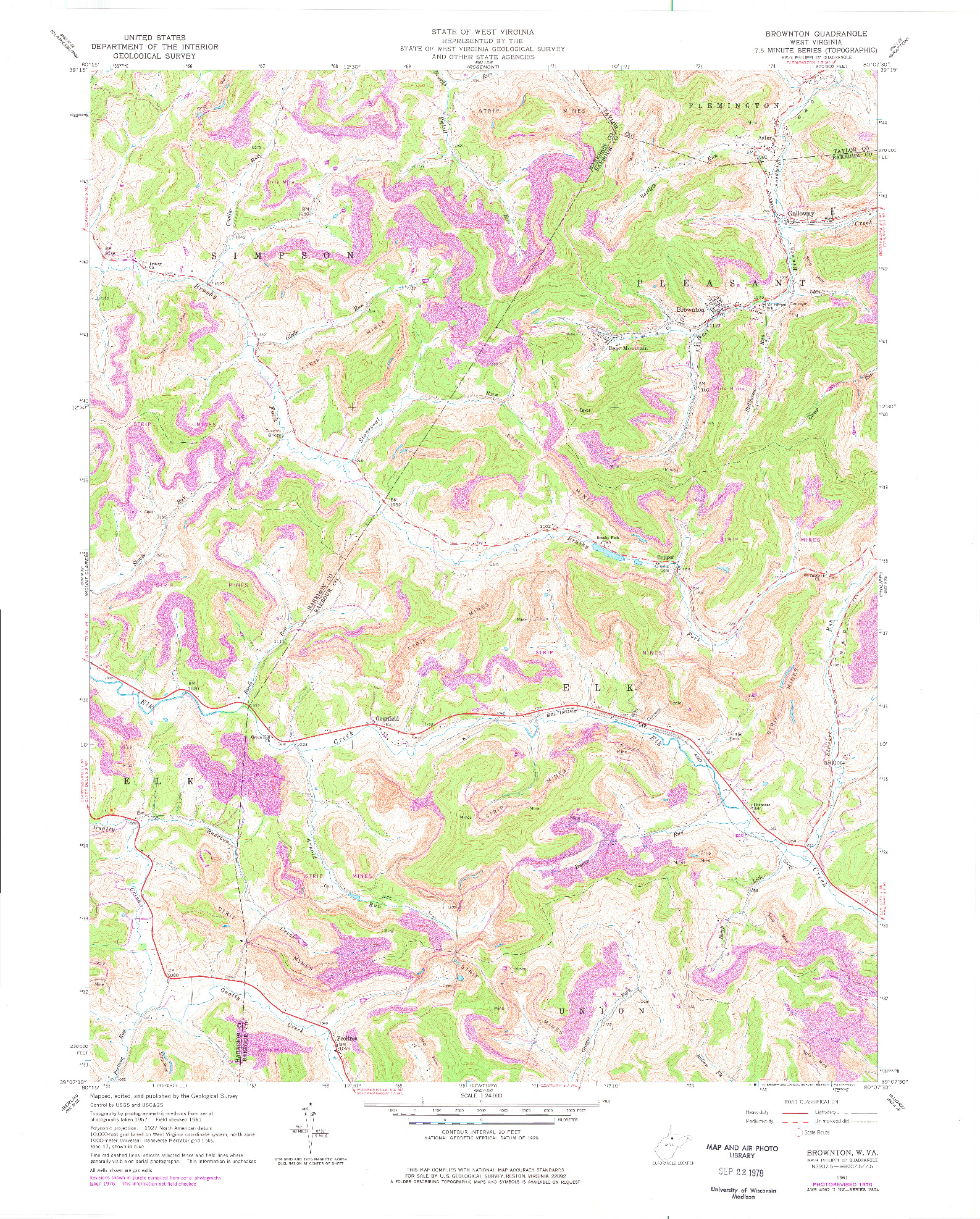 USGS 1:24000-SCALE QUADRANGLE FOR BROWNTON, WV 1961