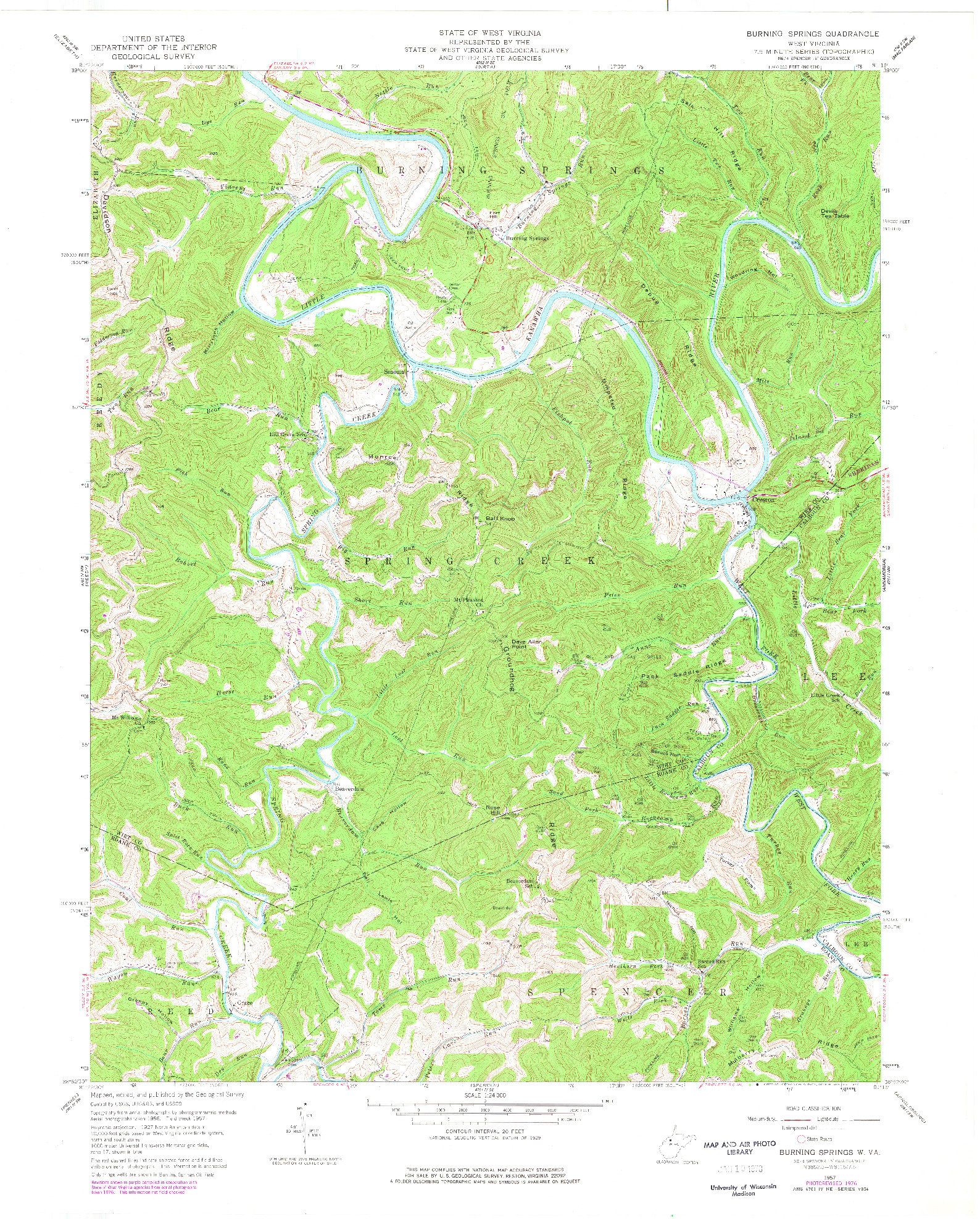 USGS 1:24000-SCALE QUADRANGLE FOR BURNING SPRINGS, WV 1957