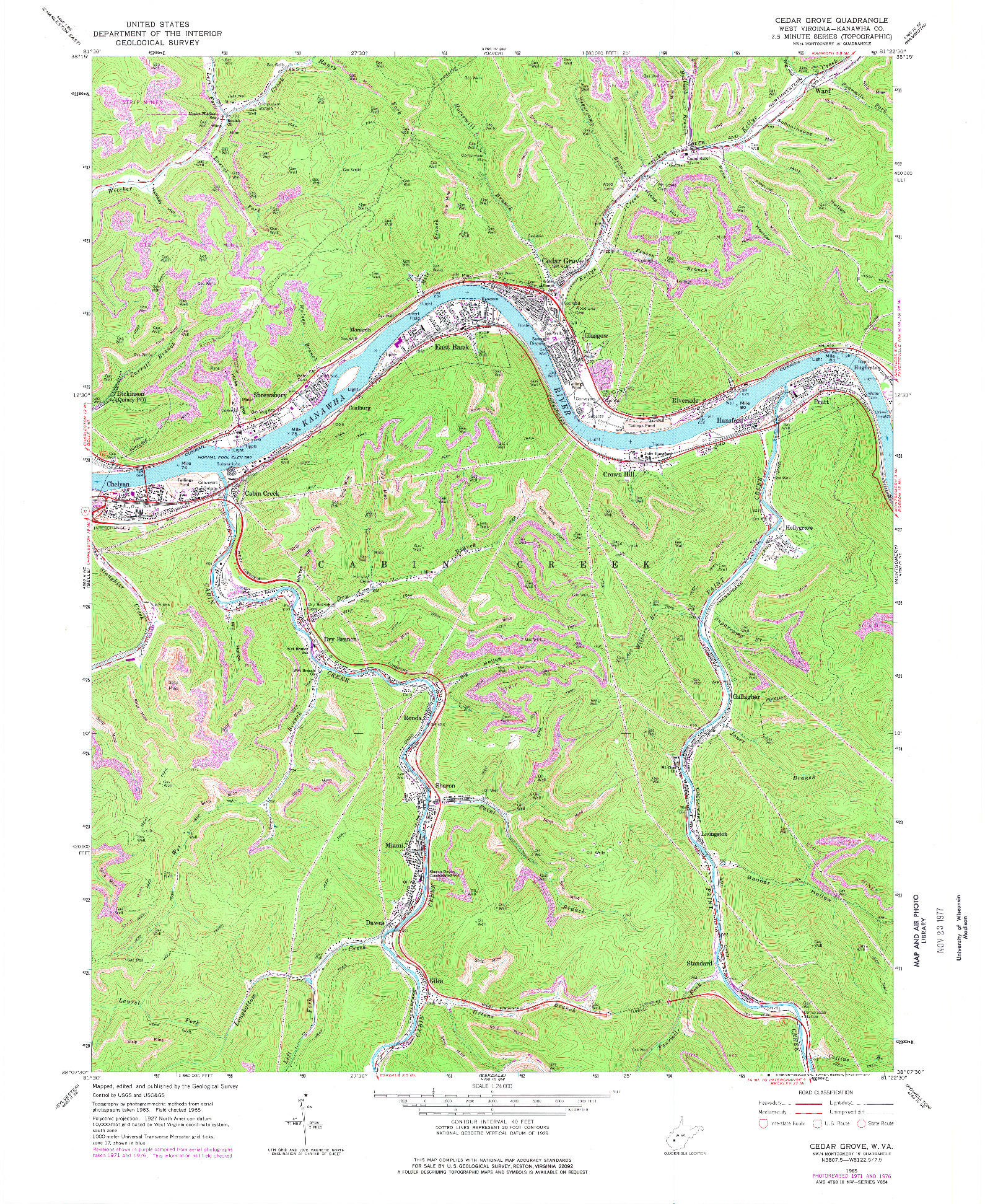 USGS 1:24000-SCALE QUADRANGLE FOR CEDAR GROVE, WV 1965