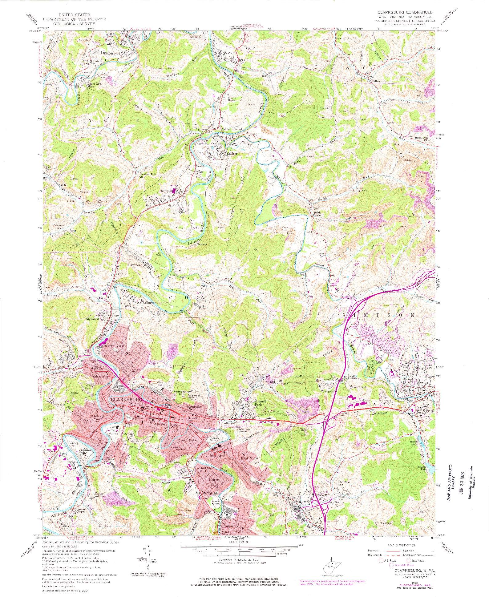 USGS 1:24000-SCALE QUADRANGLE FOR CLARKSBURG, WV 1958