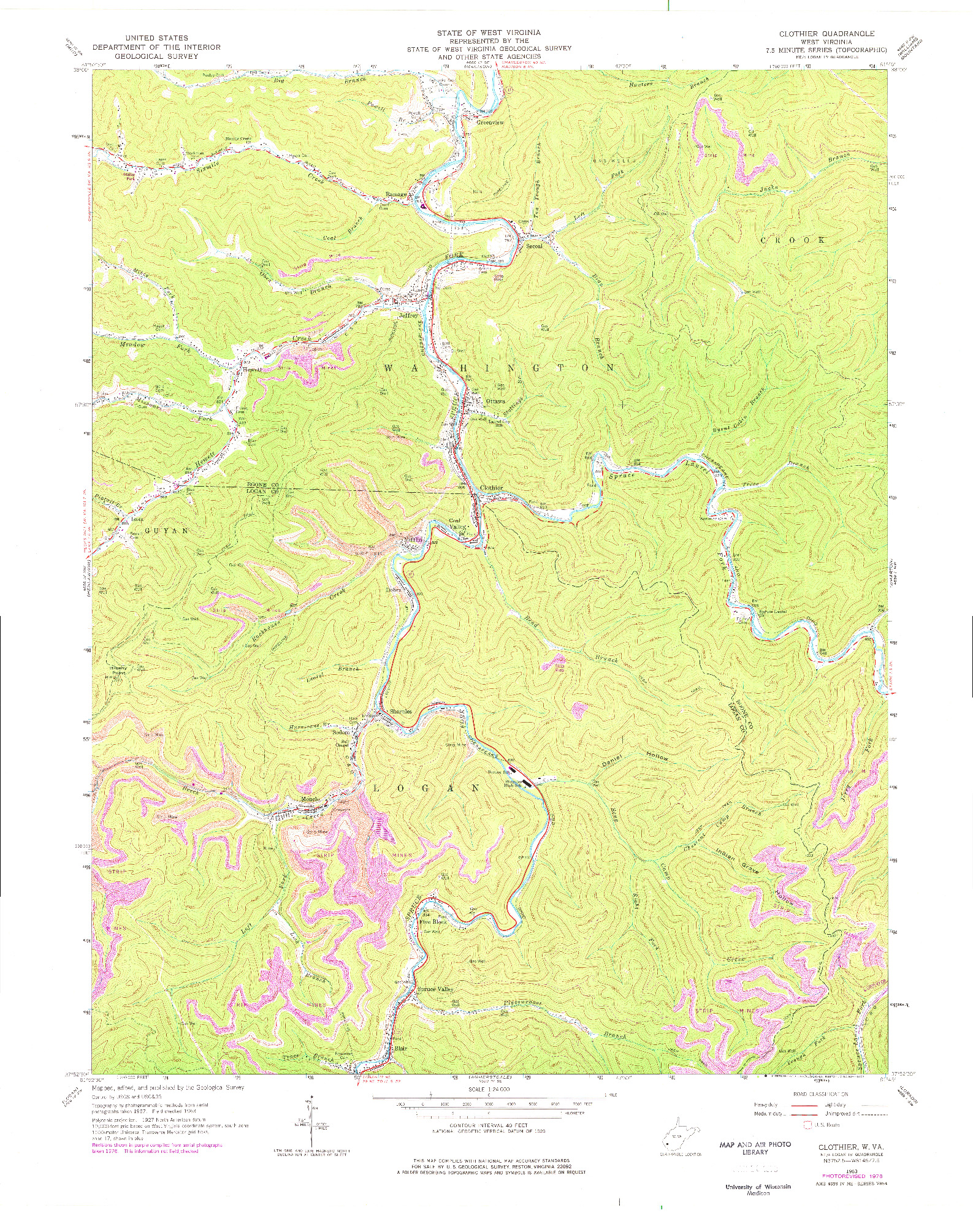 USGS 1:24000-SCALE QUADRANGLE FOR CLOTHIER, WV 1963