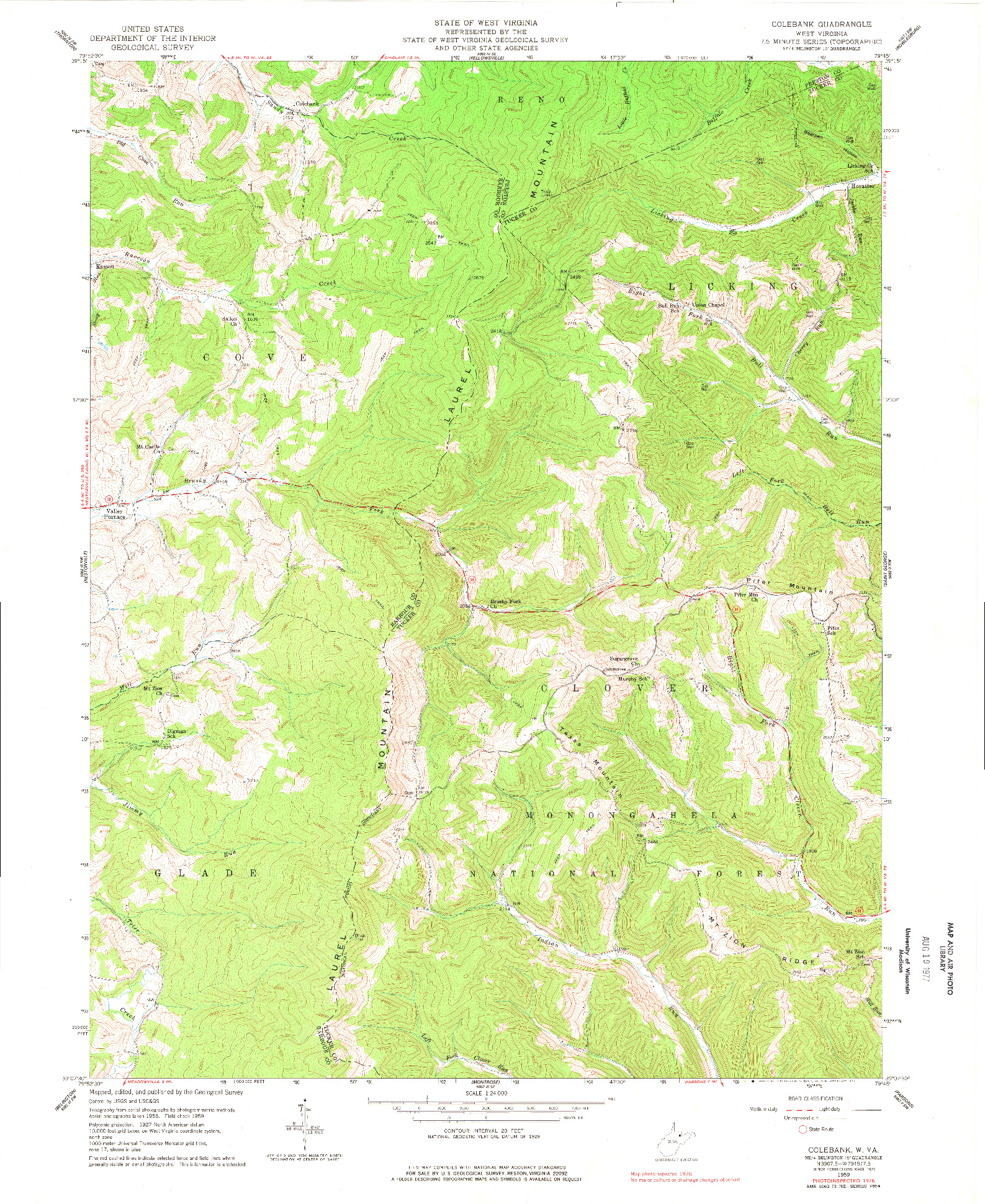 USGS 1:24000-SCALE QUADRANGLE FOR COLEBANK, WV 1959