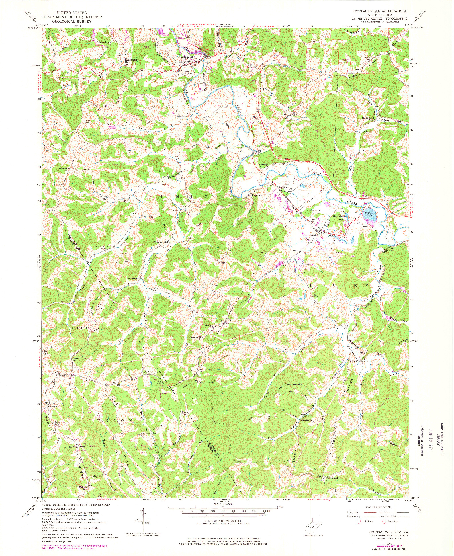 USGS 1:24000-SCALE QUADRANGLE FOR COTTAGEVILLE, WV 1960