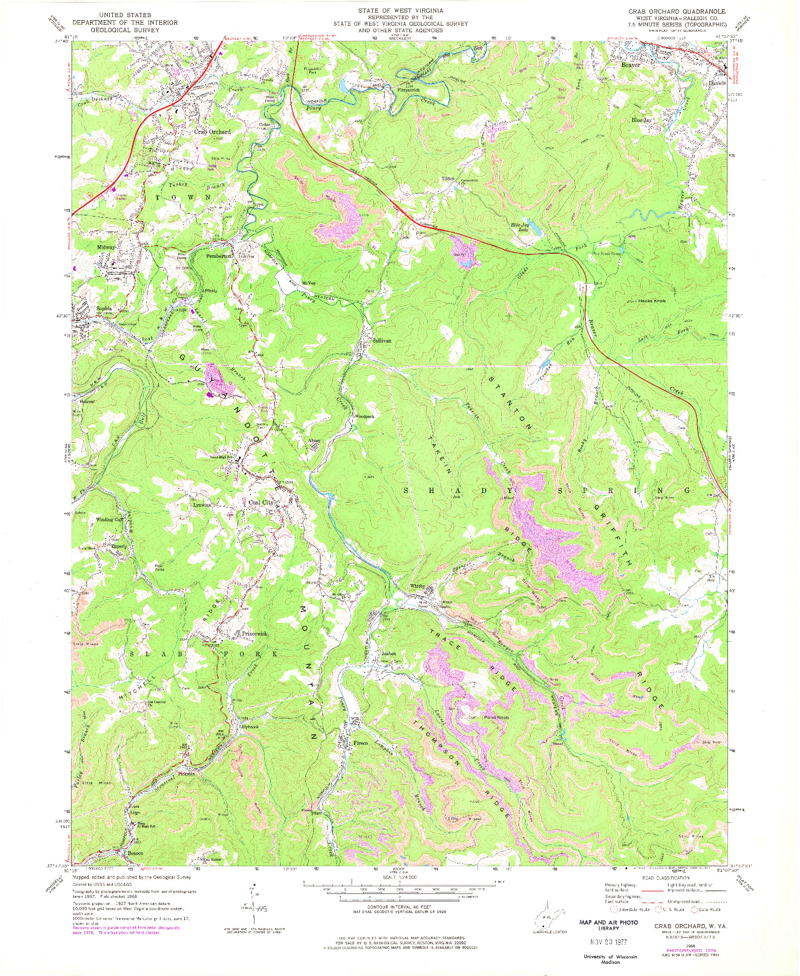 USGS 1:24000-SCALE QUADRANGLE FOR CRAB ORCHARD, WV 1968