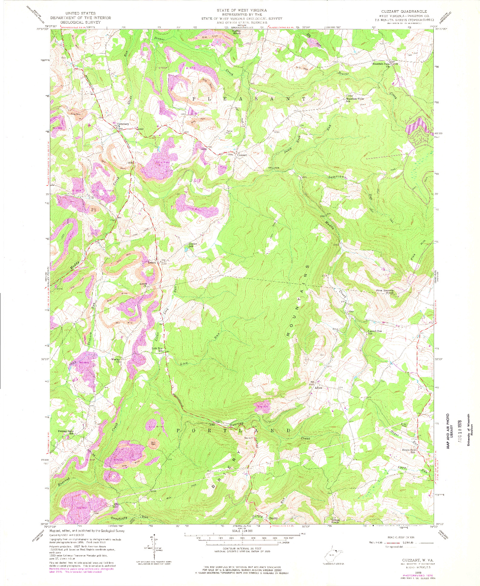 USGS 1:24000-SCALE QUADRANGLE FOR CUZZART, WV 1959