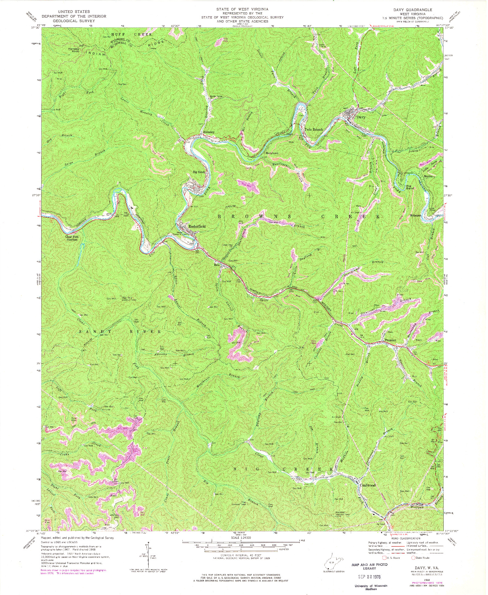 USGS 1:24000-SCALE QUADRANGLE FOR DAVY, WV 1968