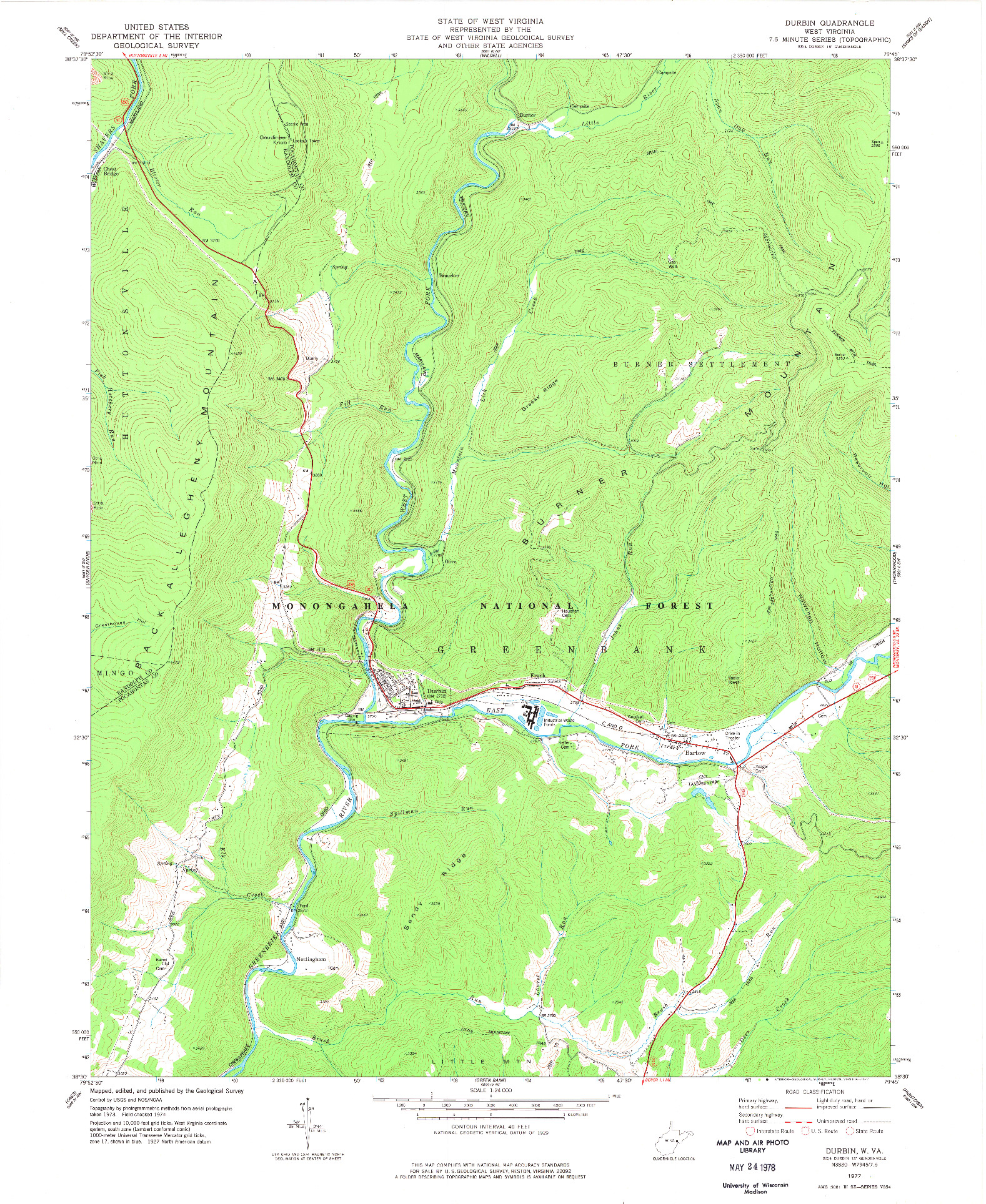 USGS 1:24000-SCALE QUADRANGLE FOR DURBIN, WV 1977