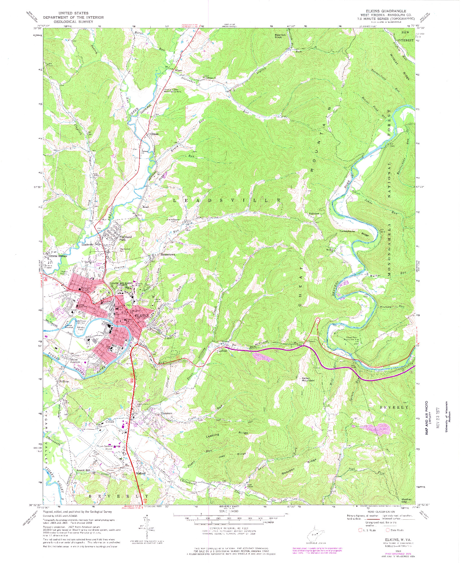 USGS 1:24000-SCALE QUADRANGLE FOR ELKINS, WV 1969