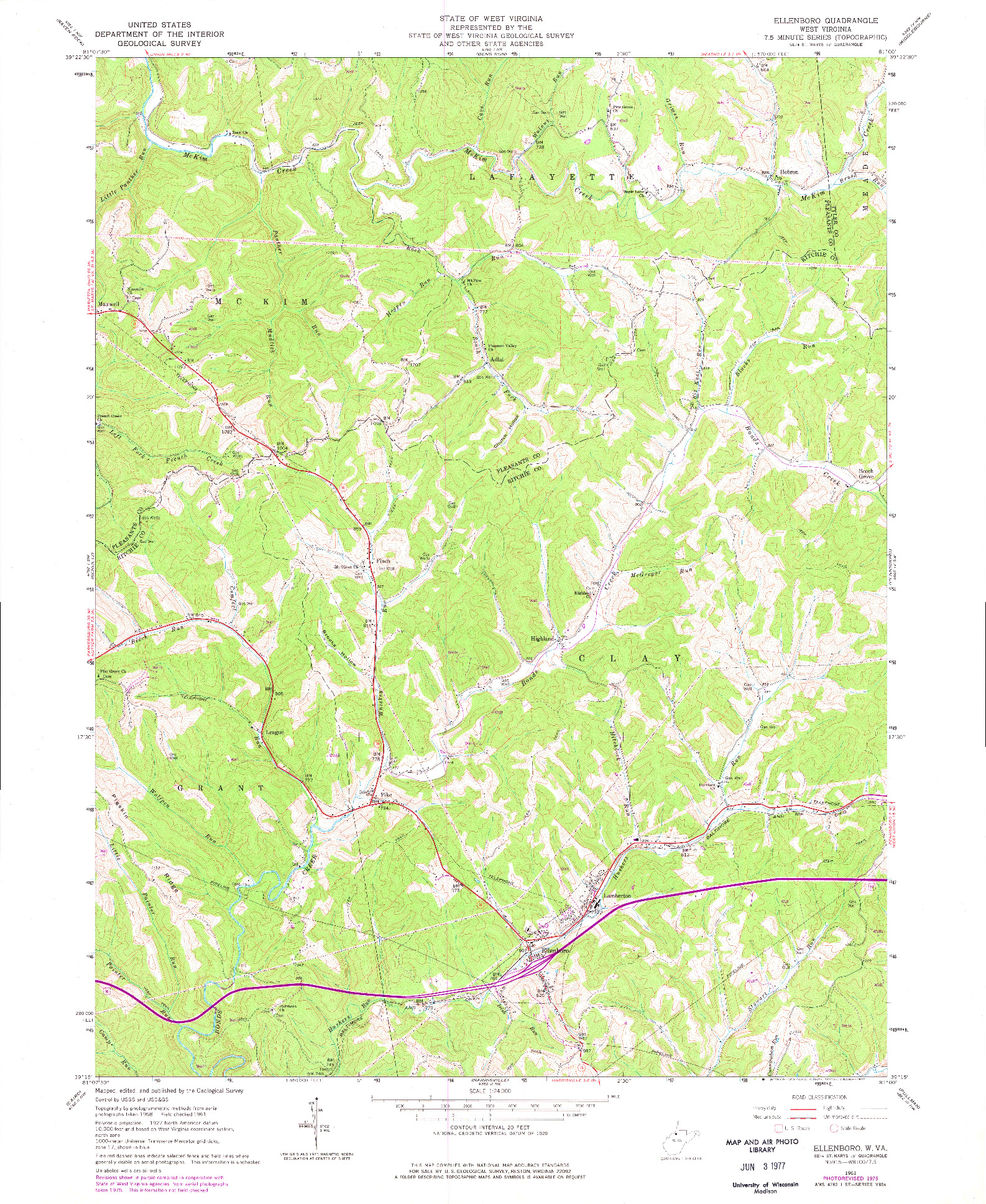 USGS 1:24000-SCALE QUADRANGLE FOR ELLENBORO, WV 1961