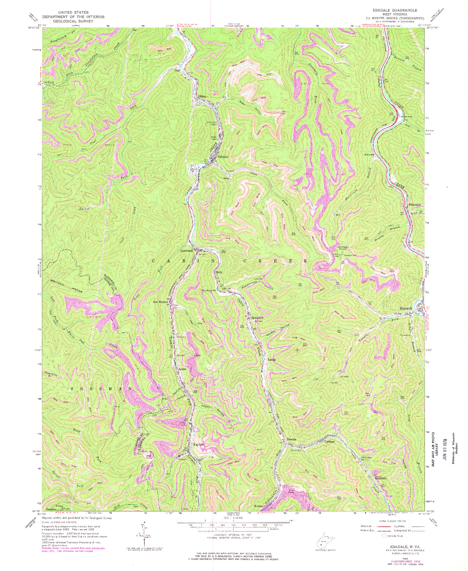 USGS 1:24000-SCALE QUADRANGLE FOR ESKDALE, WV 1965