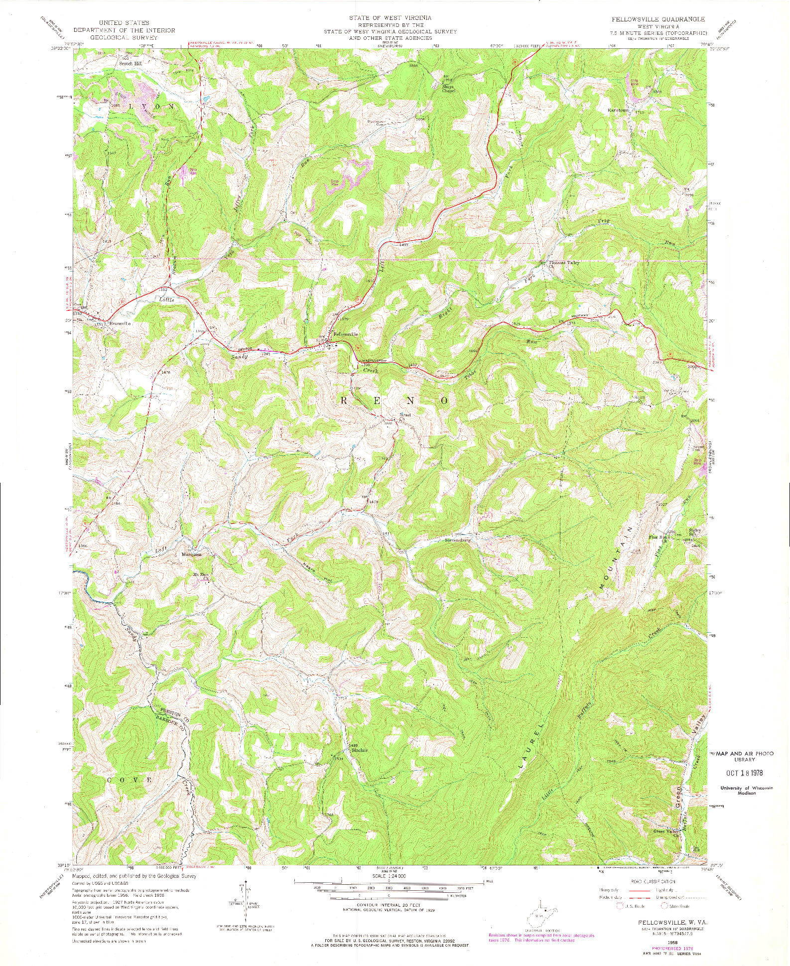 USGS 1:24000-SCALE QUADRANGLE FOR FELLOWSVILLE, WV 1958