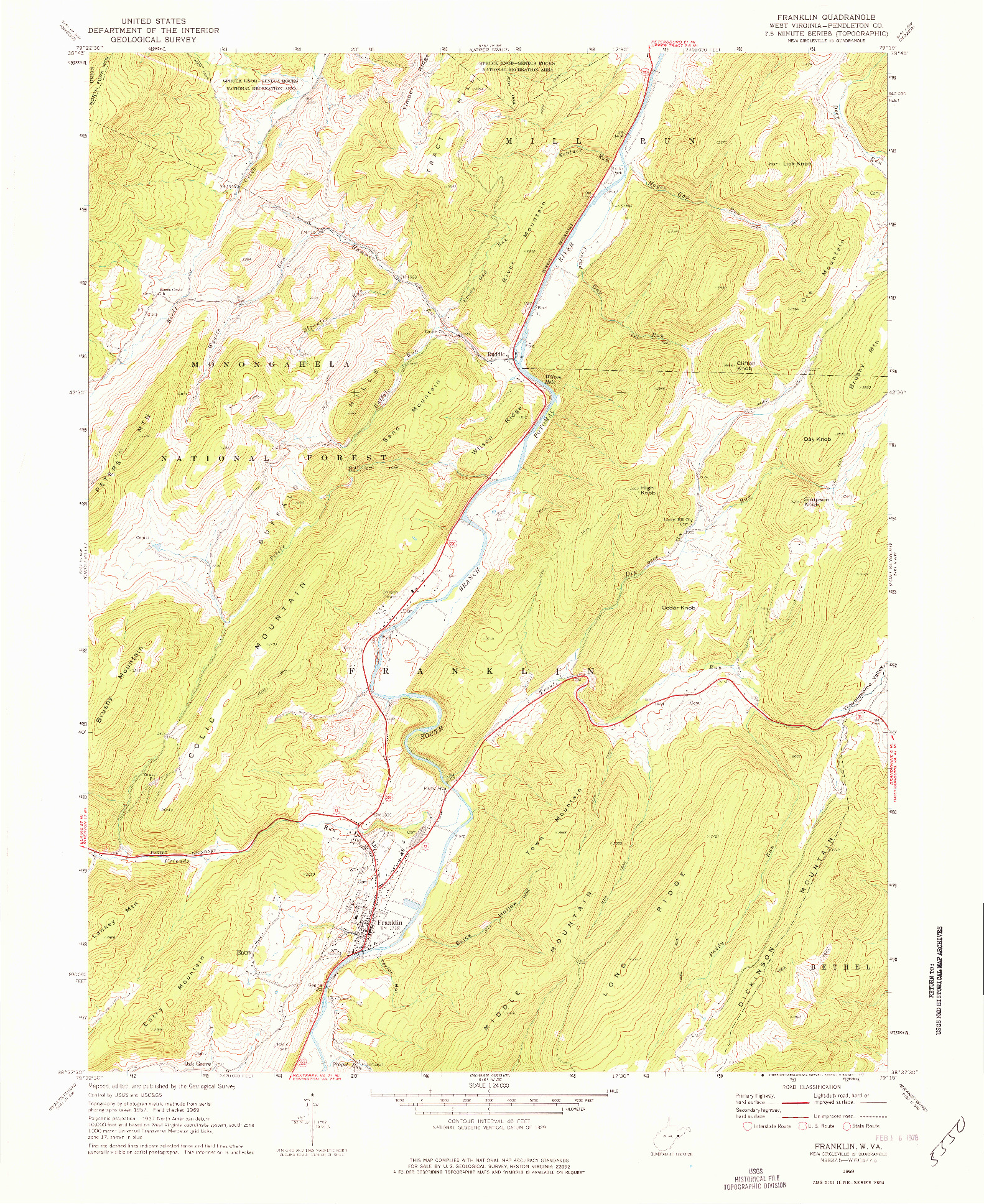 USGS 1:24000-SCALE QUADRANGLE FOR FRANKLIN, WV 1969