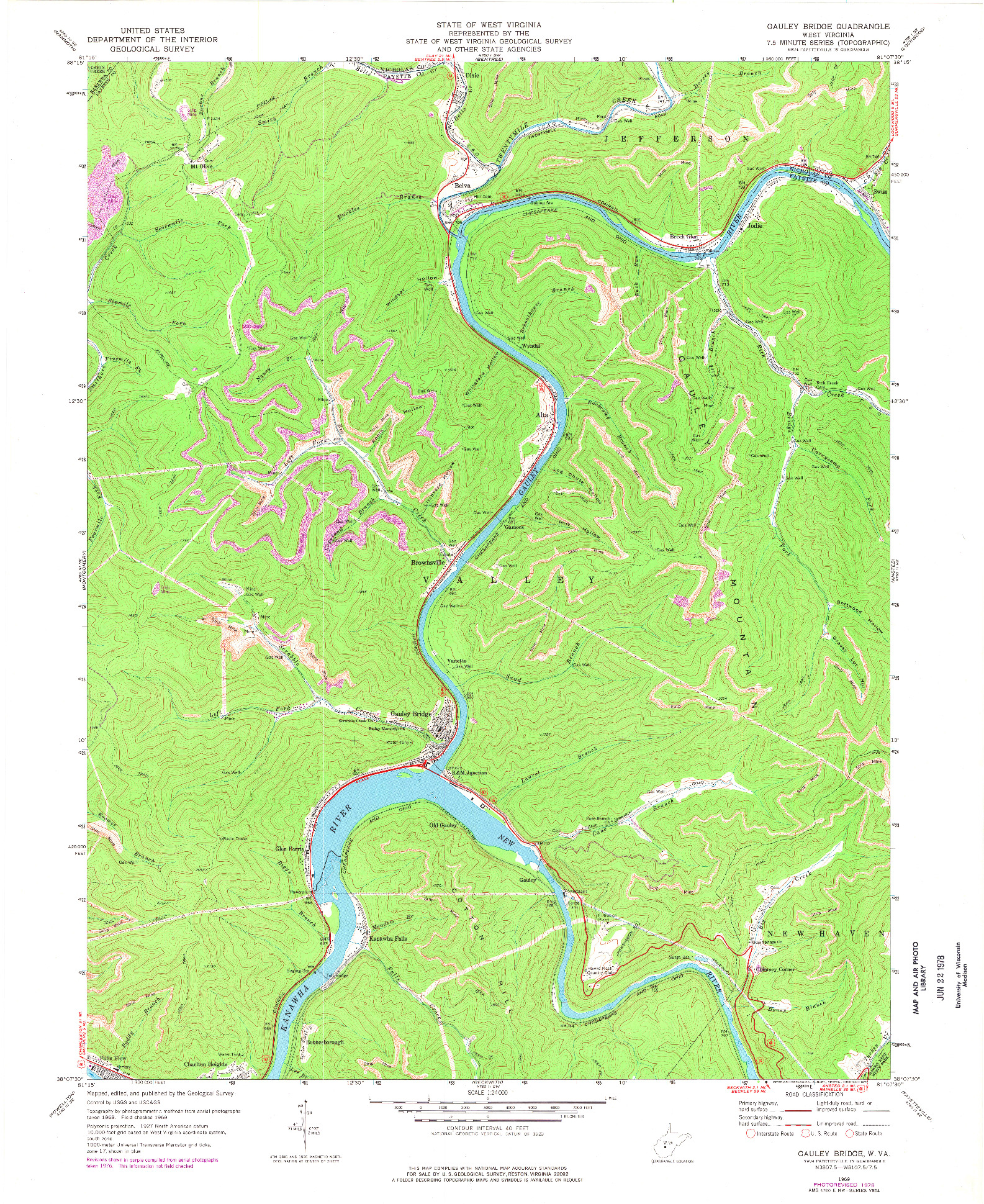 USGS 1:24000-SCALE QUADRANGLE FOR GAULEY BRIDGE, WV 1969