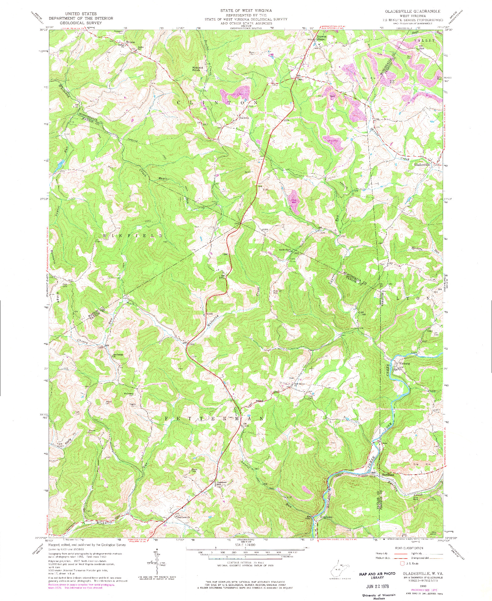 USGS 1:24000-SCALE QUADRANGLE FOR GLADESVILLE, WV 1960