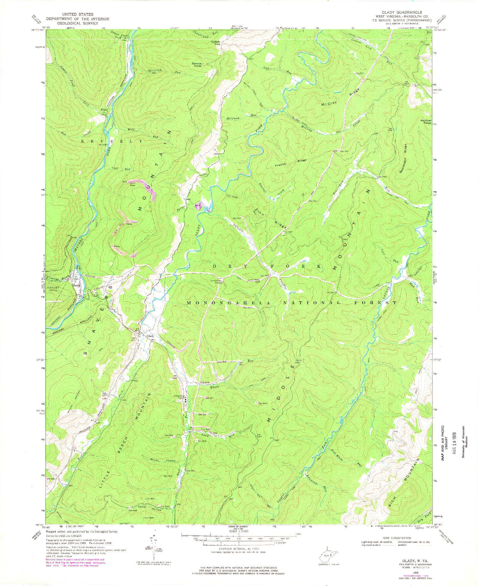 USGS 1:24000-SCALE QUADRANGLE FOR GLADY, WV 1968