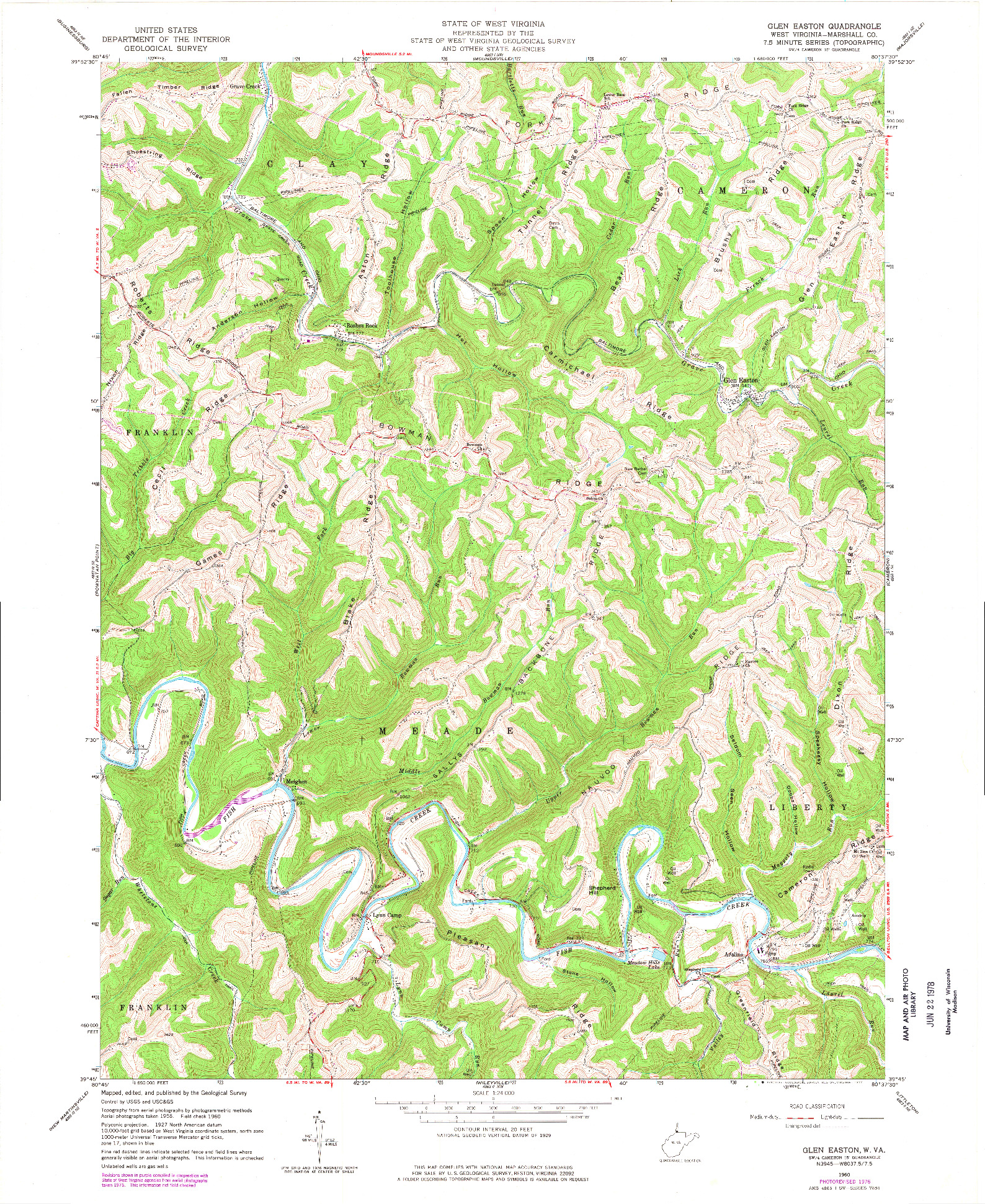 USGS 1:24000-SCALE QUADRANGLE FOR GLEN EASTON, WV 1960