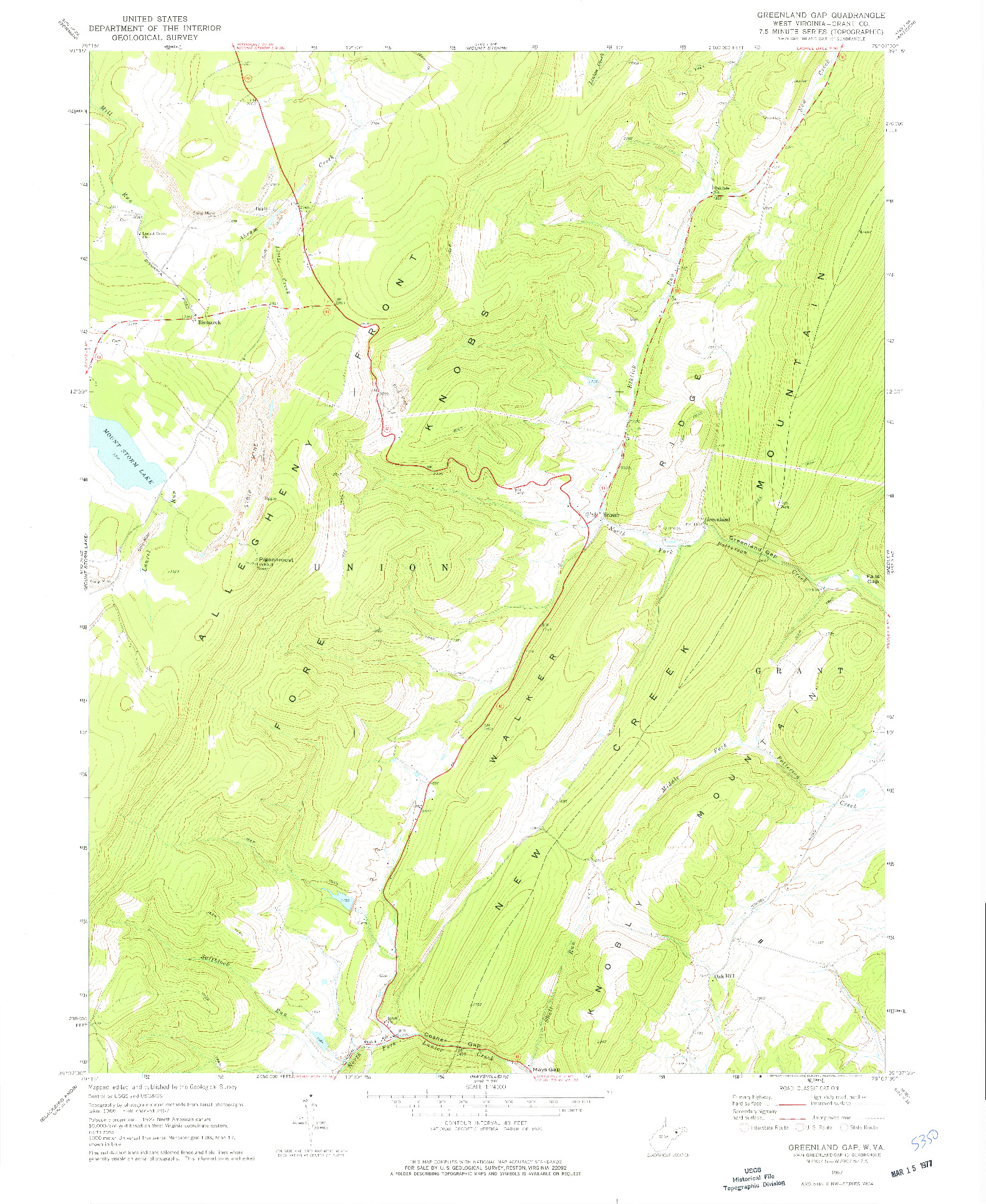 USGS 1:24000-SCALE QUADRANGLE FOR GREENLAND GAP, WV 1967