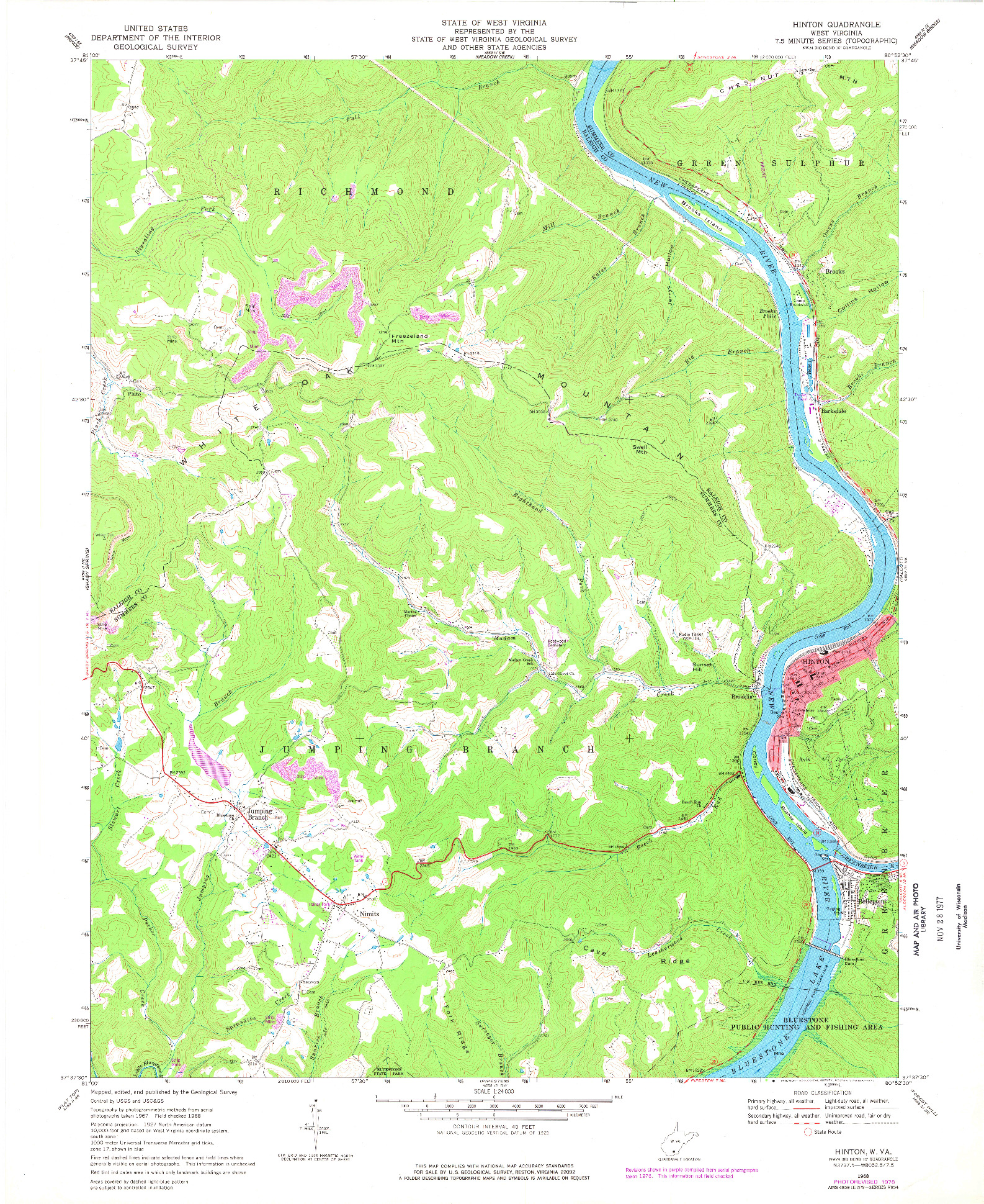 USGS 1:24000-SCALE QUADRANGLE FOR HINTON, WV 1968