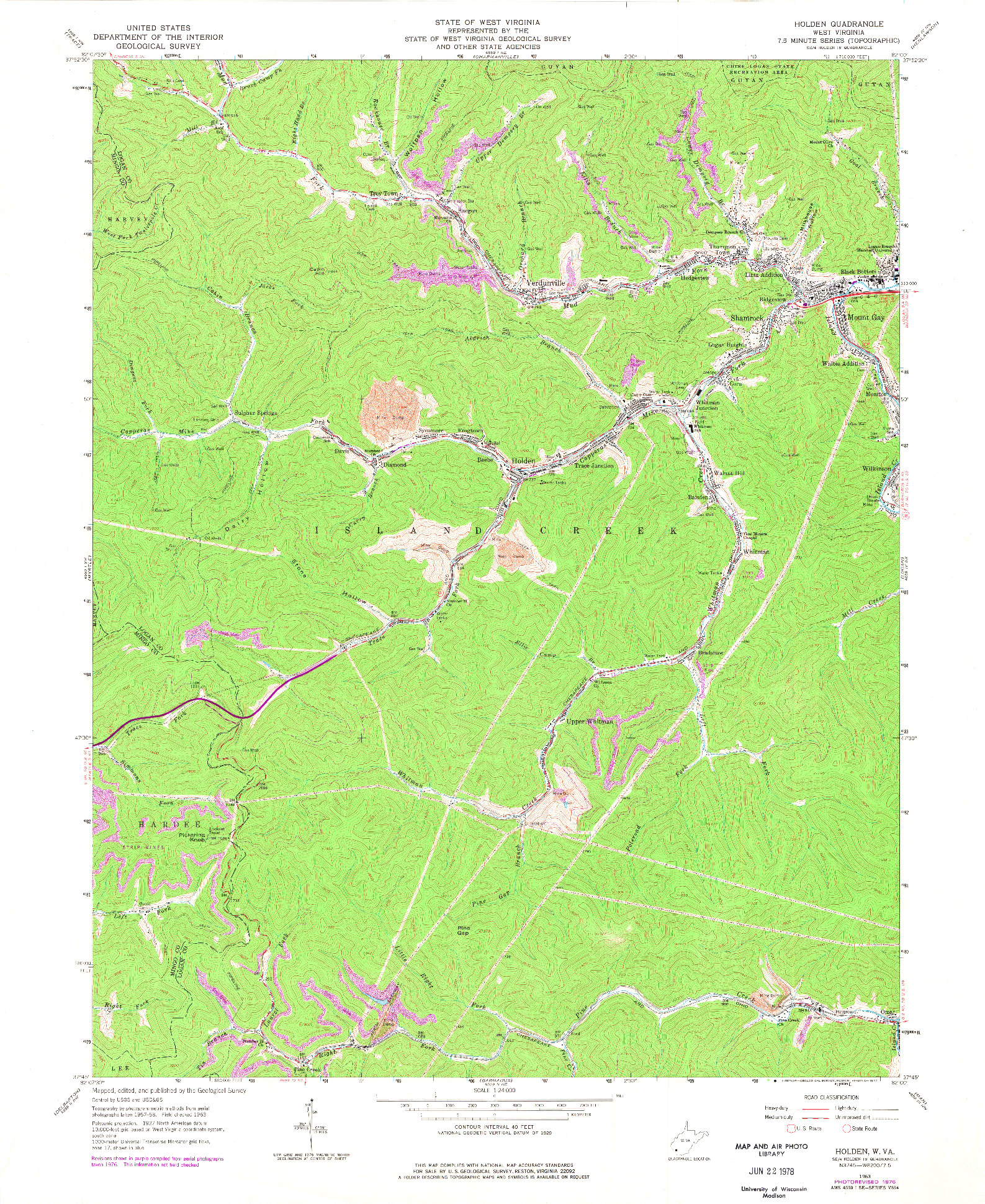 USGS 1:24000-SCALE QUADRANGLE FOR HOLDEN, WV 1963