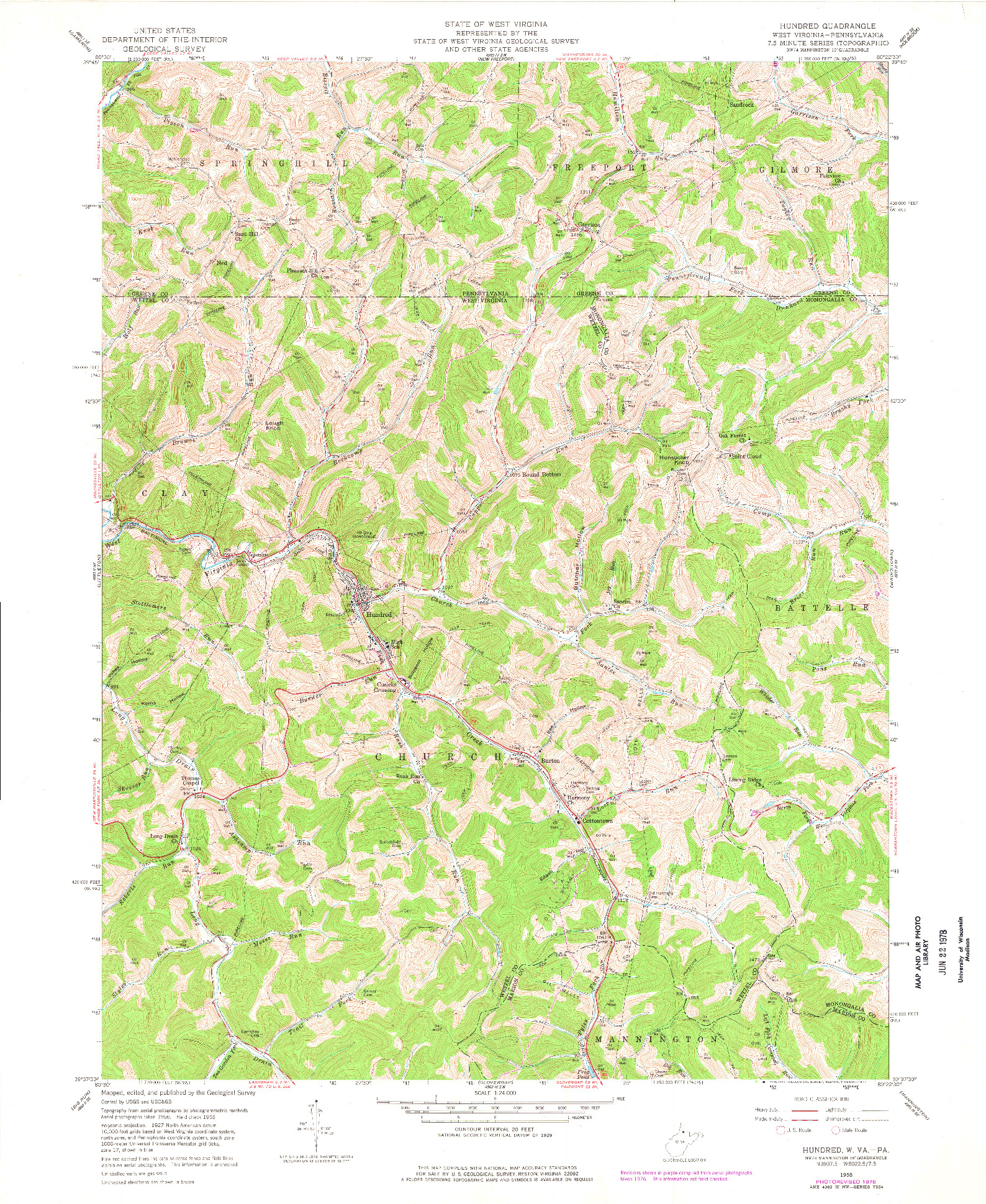 USGS 1:24000-SCALE QUADRANGLE FOR HUNDRED, WV 1958