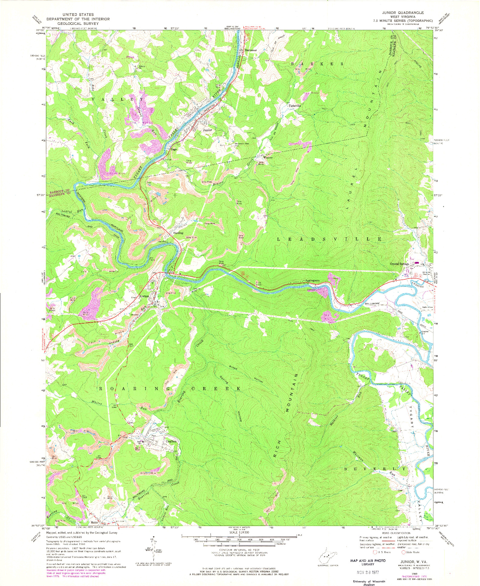 USGS 1:24000-SCALE QUADRANGLE FOR JUNIOR, WV 1969