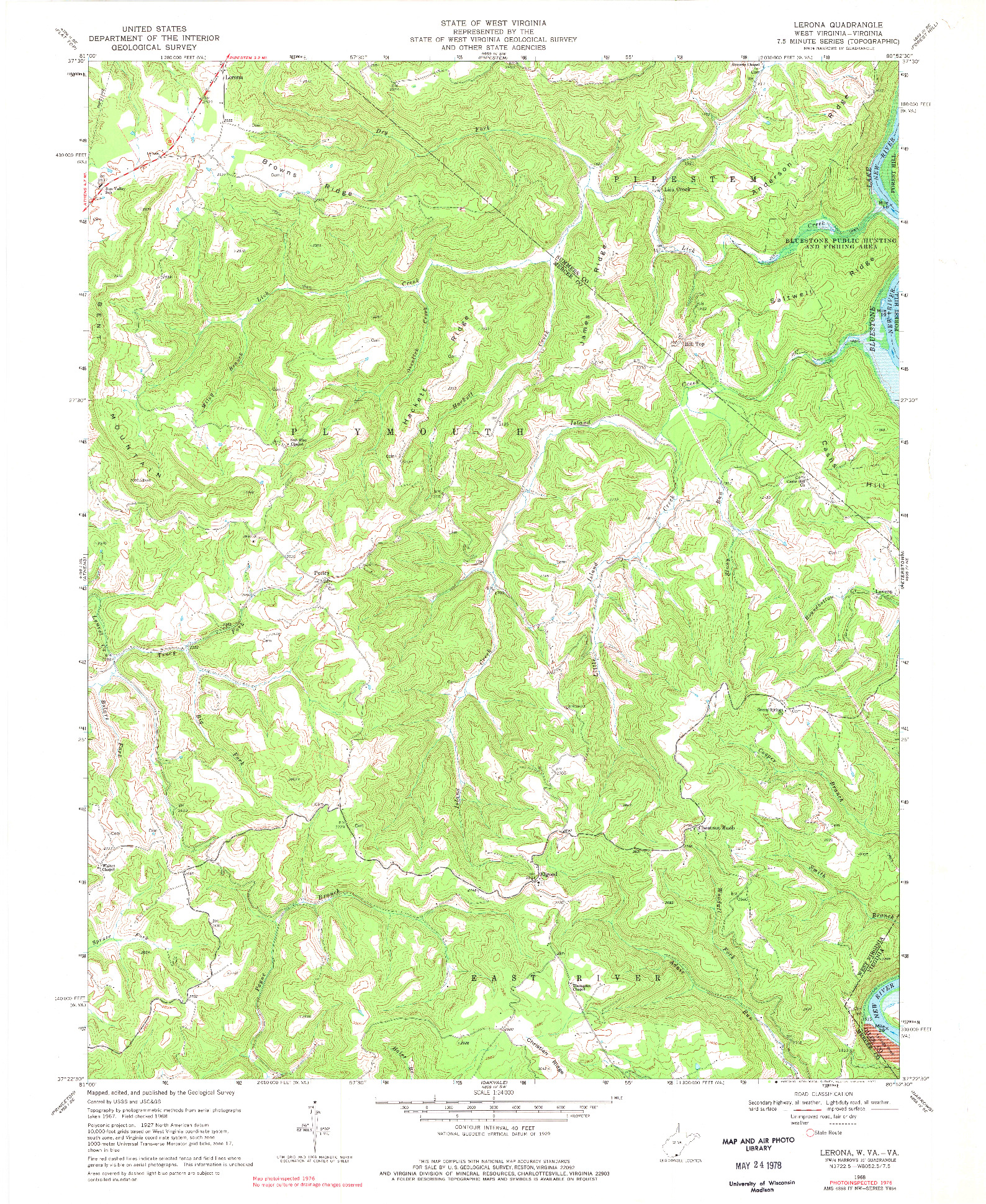USGS 1:24000-SCALE QUADRANGLE FOR LERONA, WV 1968