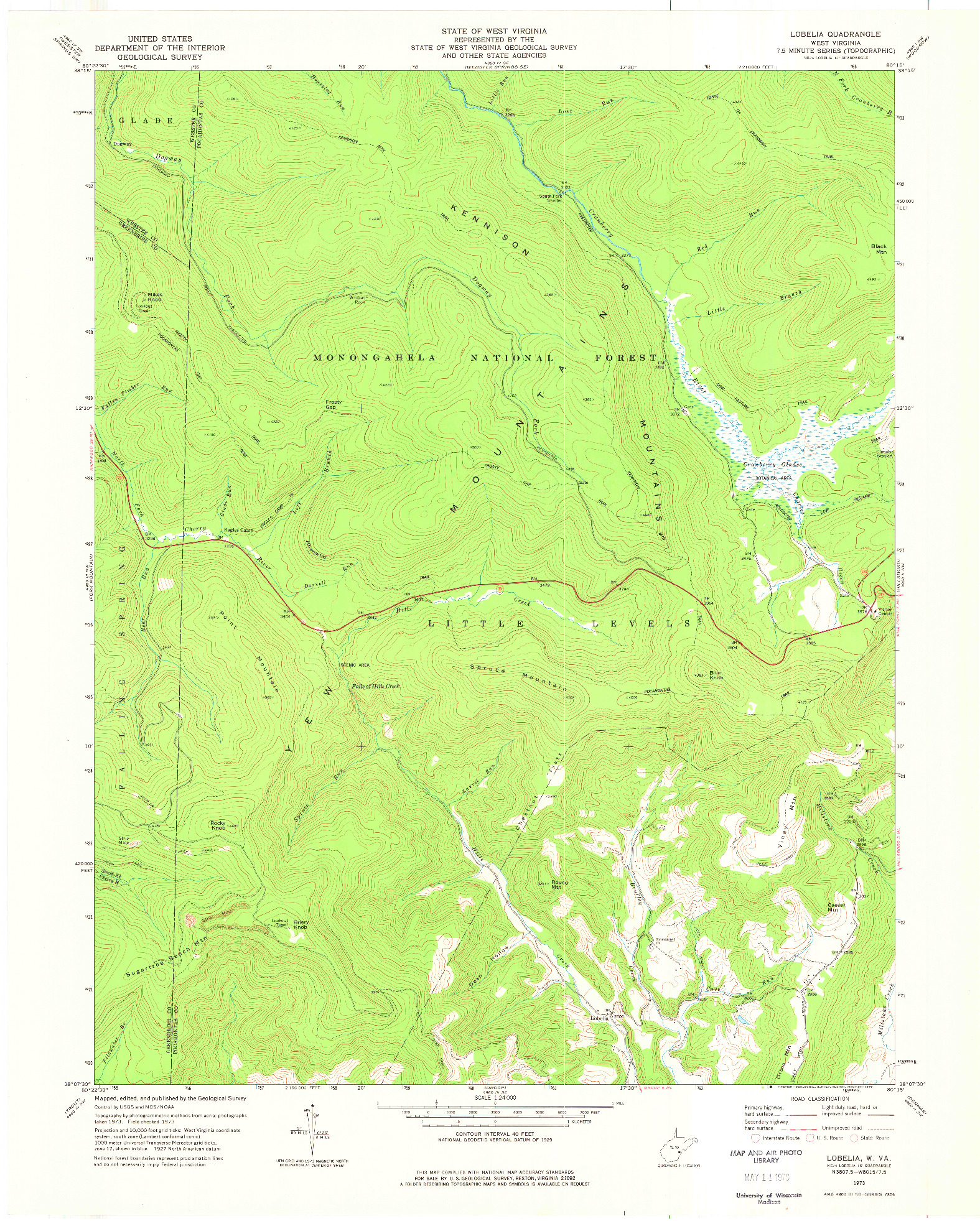 USGS 1:24000-SCALE QUADRANGLE FOR LOBELIA, WV 1973