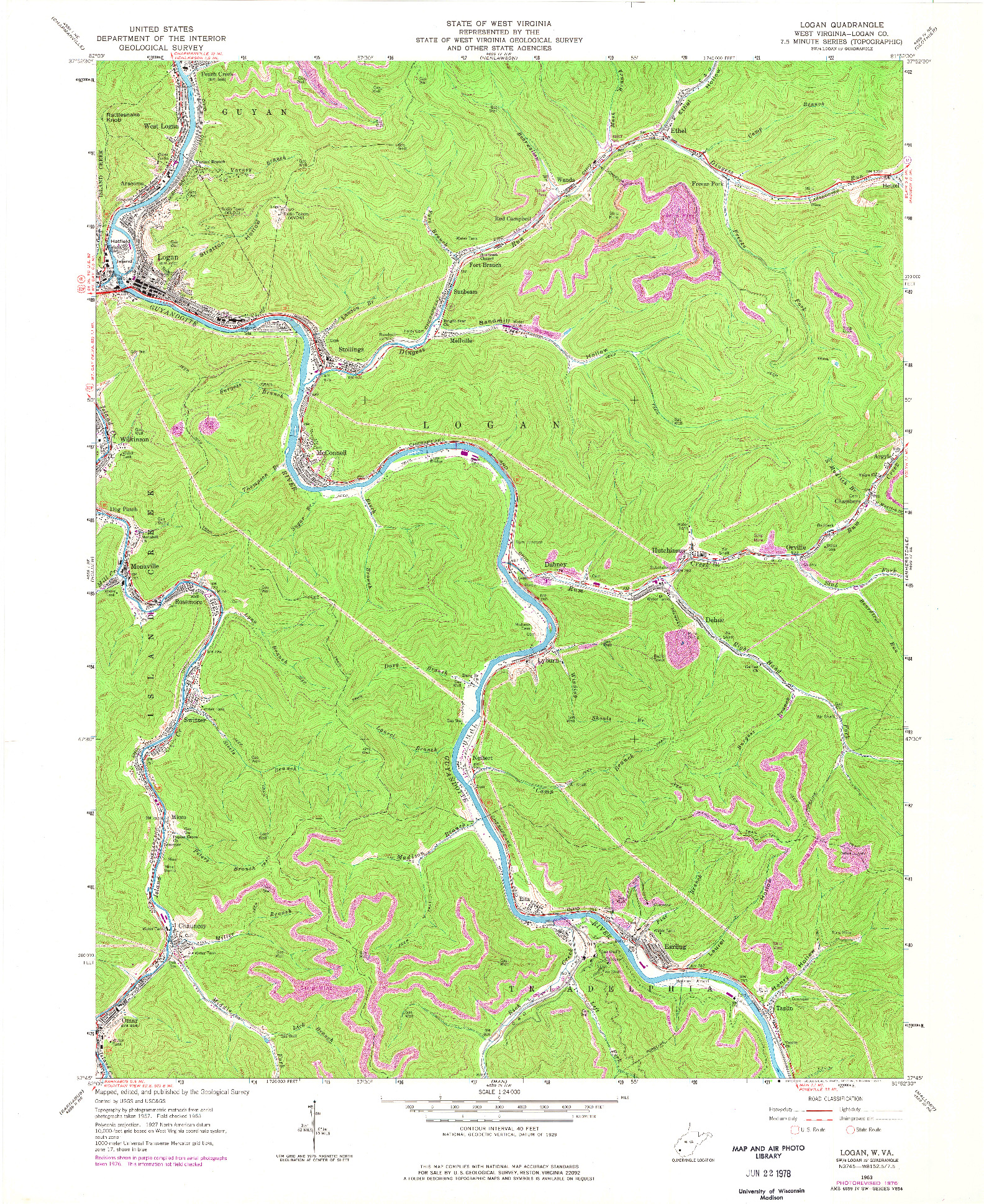 USGS 1:24000-SCALE QUADRANGLE FOR LOGAN, WV 1963