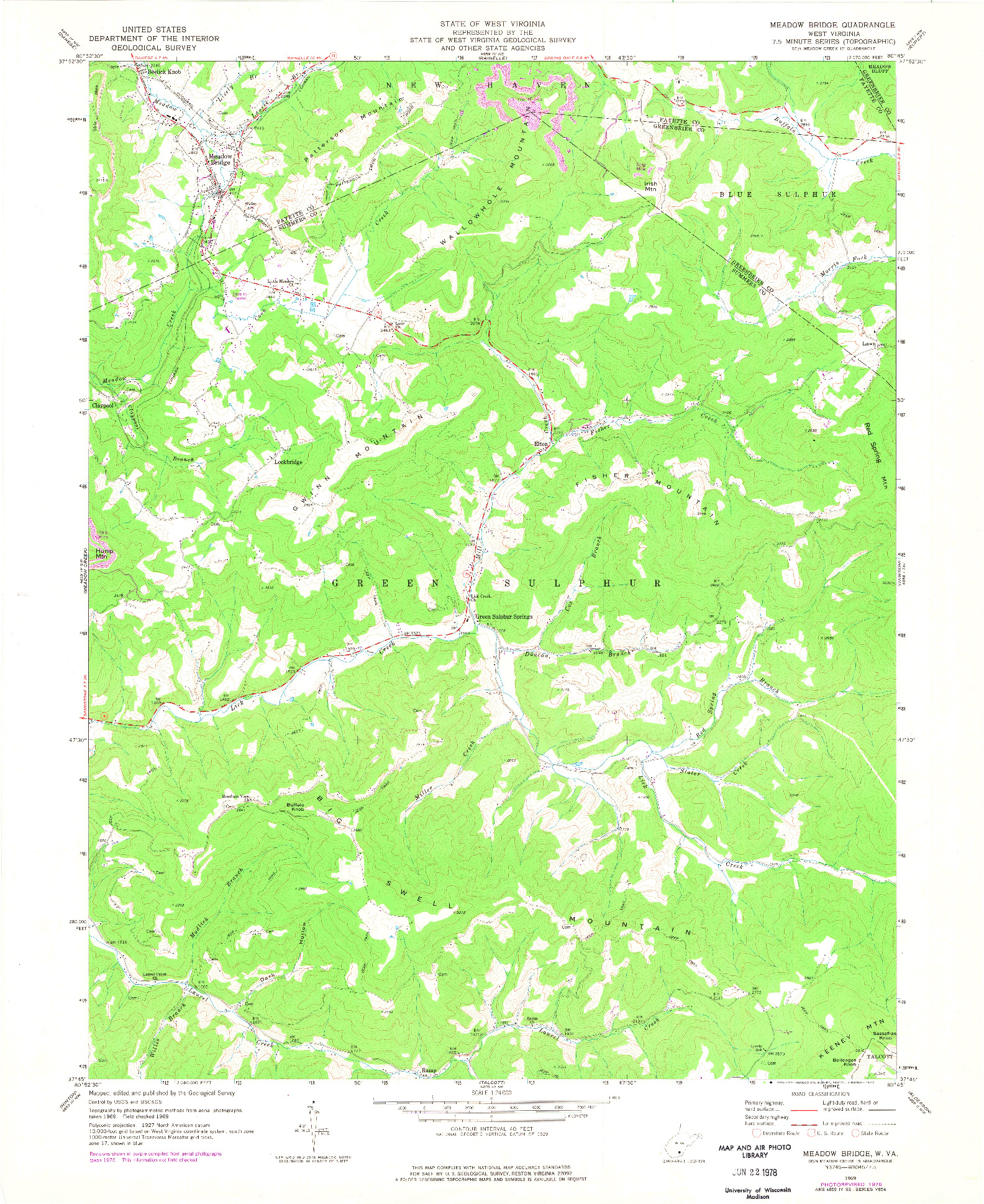 USGS 1:24000-SCALE QUADRANGLE FOR MEADOW BRIDGE, WV 1969