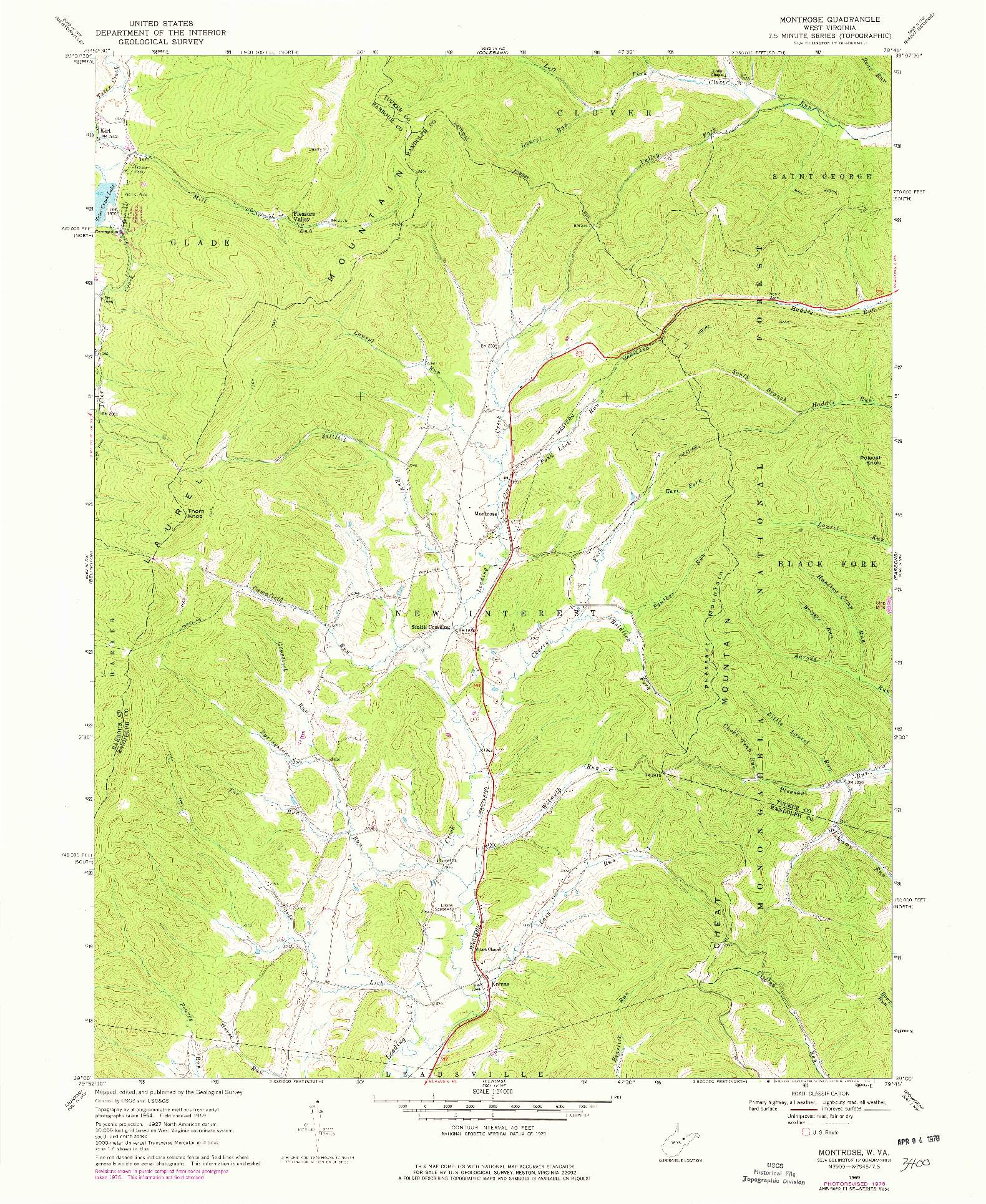 USGS 1:24000-SCALE QUADRANGLE FOR MONTROSE, WV 1969