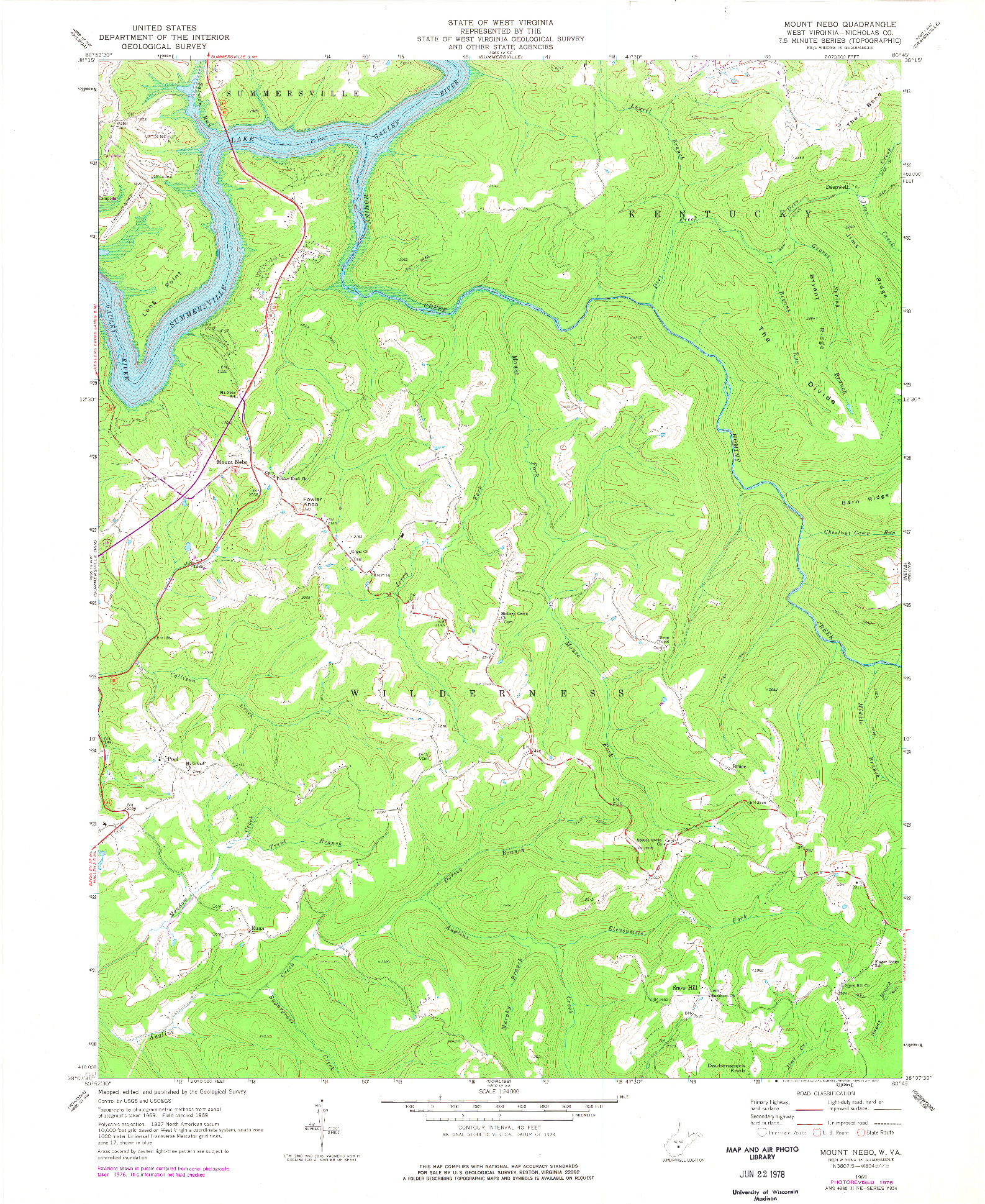 USGS 1:24000-SCALE QUADRANGLE FOR MOUNT NEBO, WV 1969