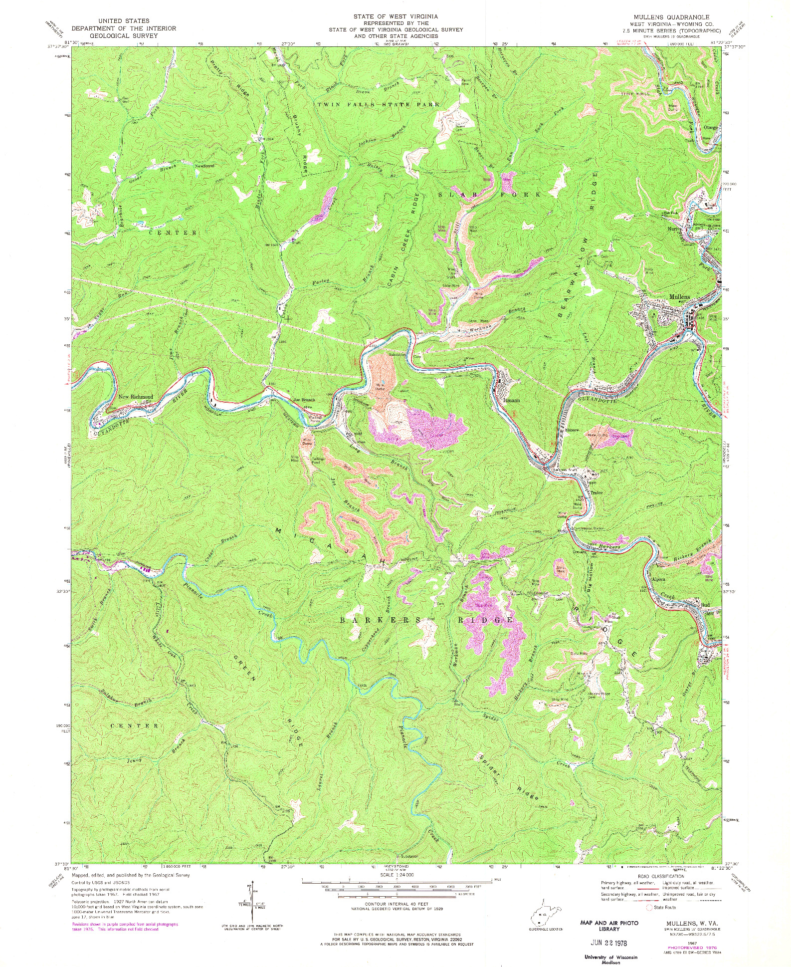 USGS 1:24000-SCALE QUADRANGLE FOR MULLENS, WV 1967