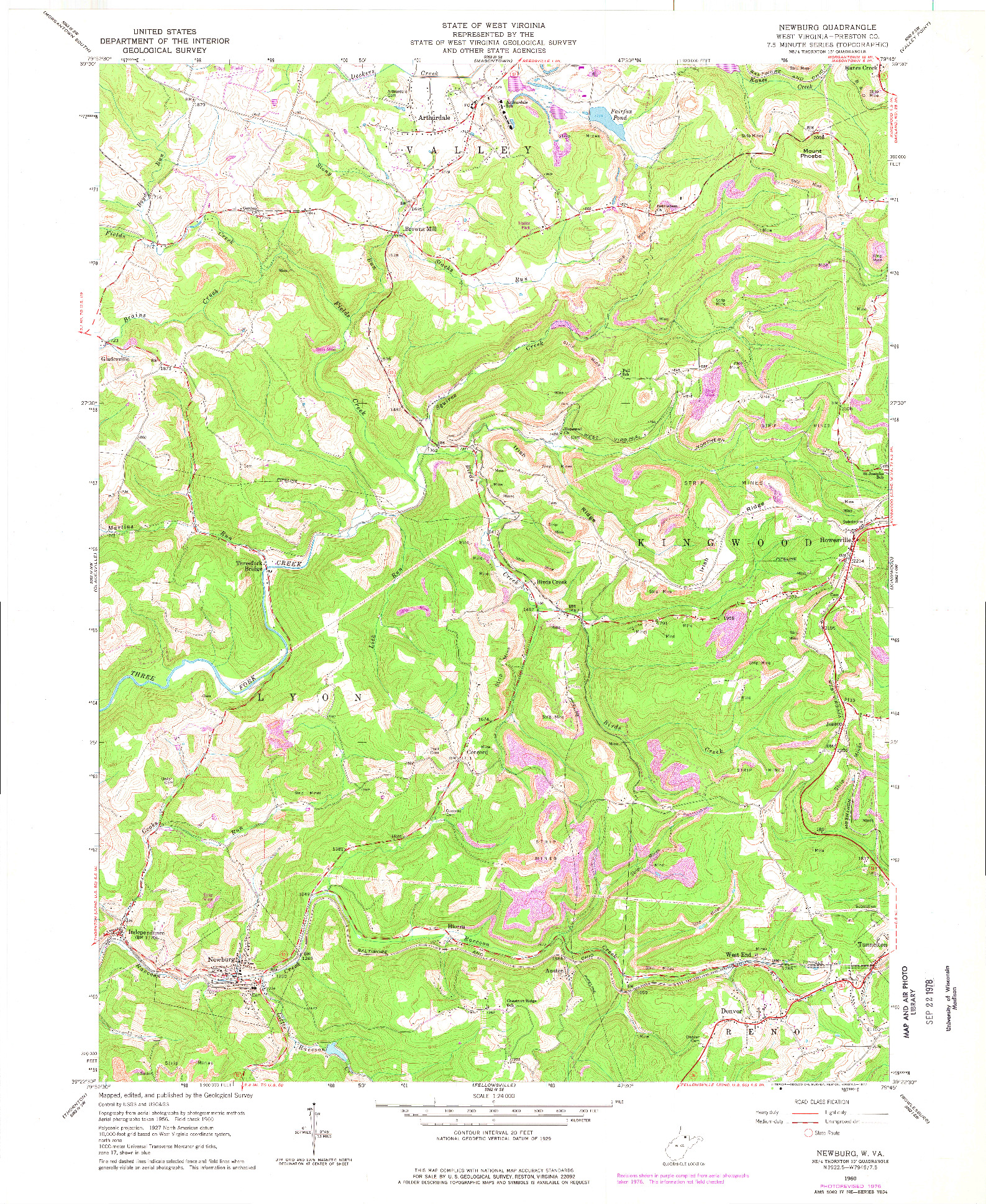 USGS 1:24000-SCALE QUADRANGLE FOR NEWBURG, WV 1960