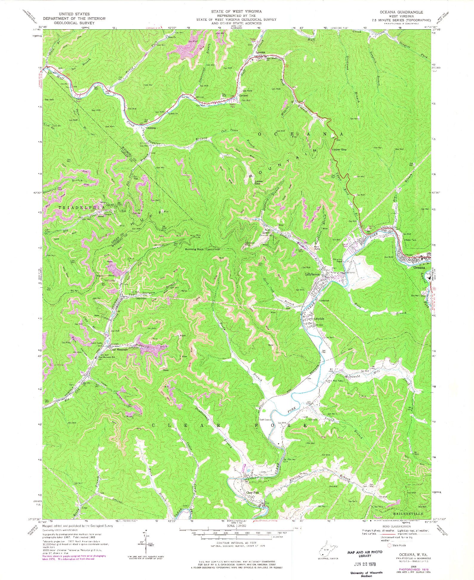 USGS 1:24000-SCALE QUADRANGLE FOR OCEANA, WV 1968