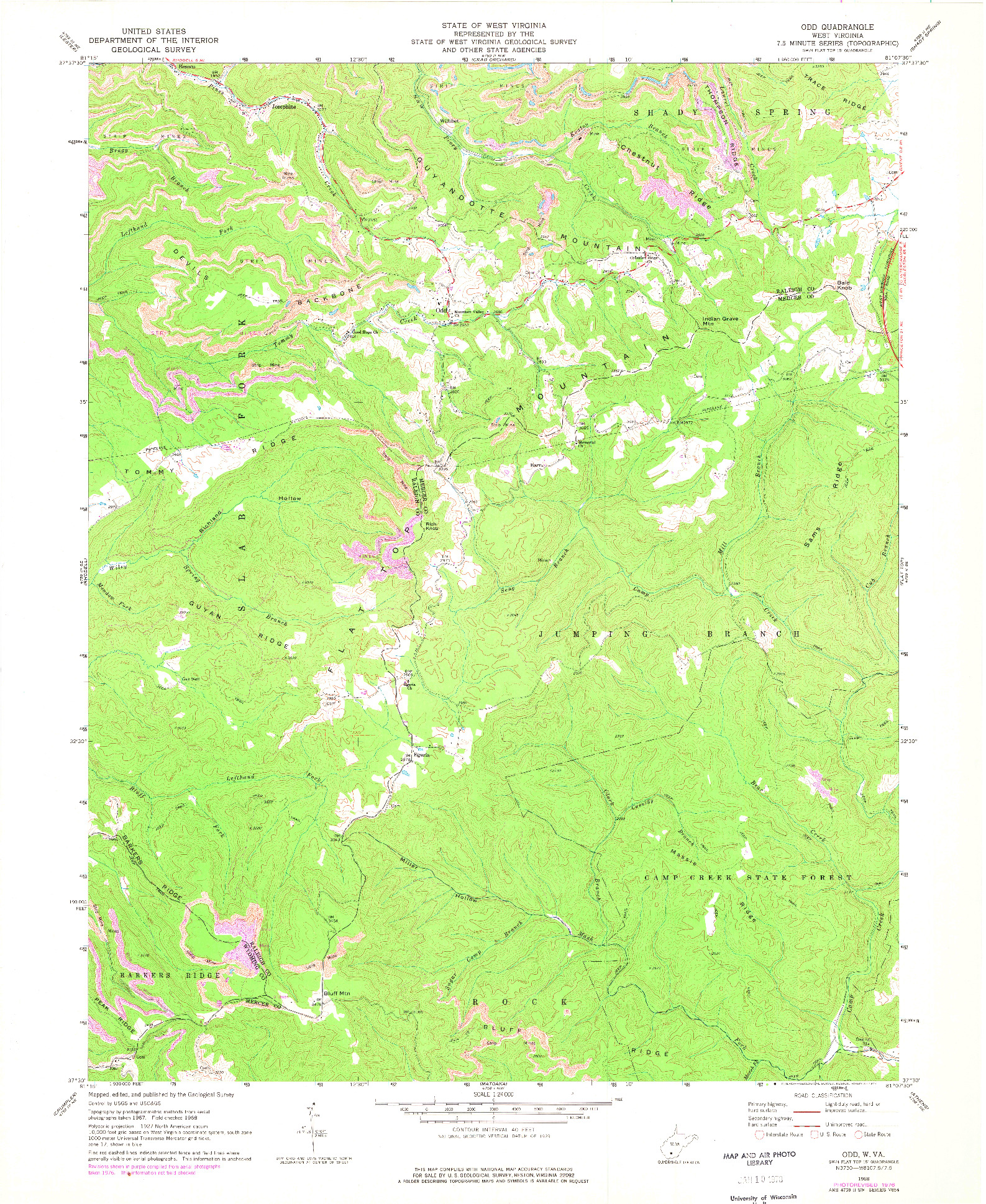 USGS 1:24000-SCALE QUADRANGLE FOR ODD, WV 1968