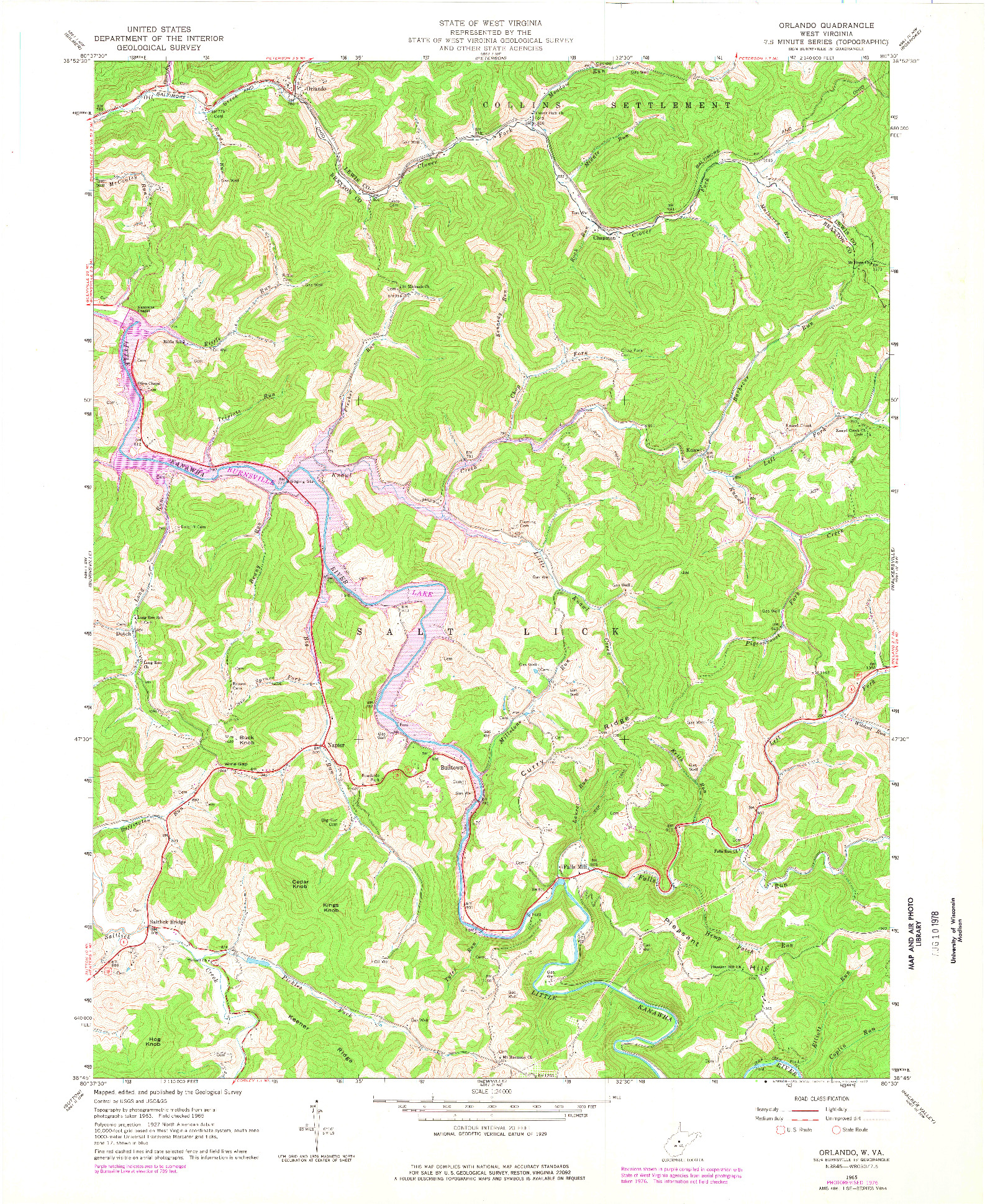 USGS 1:24000-SCALE QUADRANGLE FOR ORLANDO, WV 1965