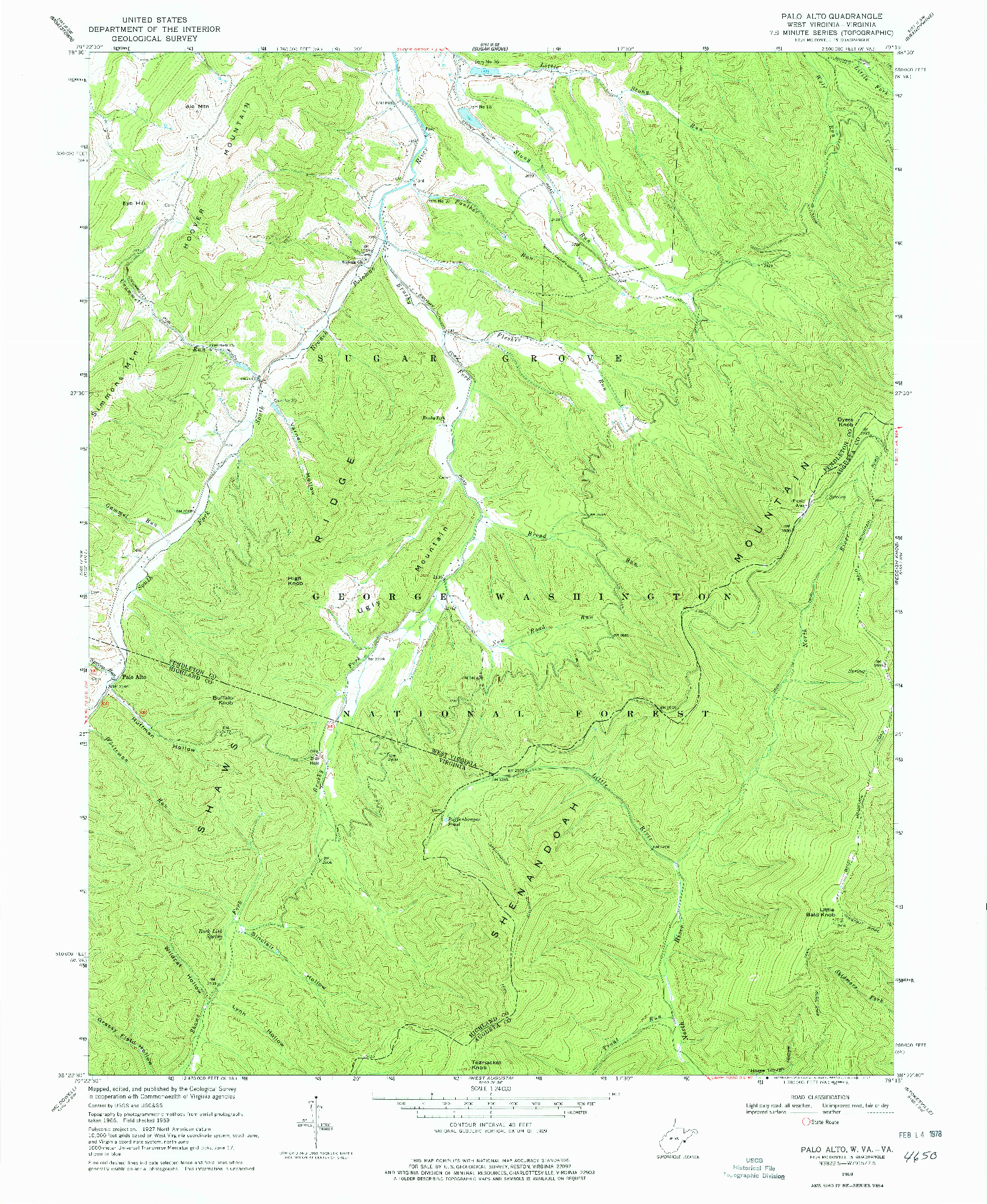 USGS 1:24000-SCALE QUADRANGLE FOR PALO ALTO, WV 1969