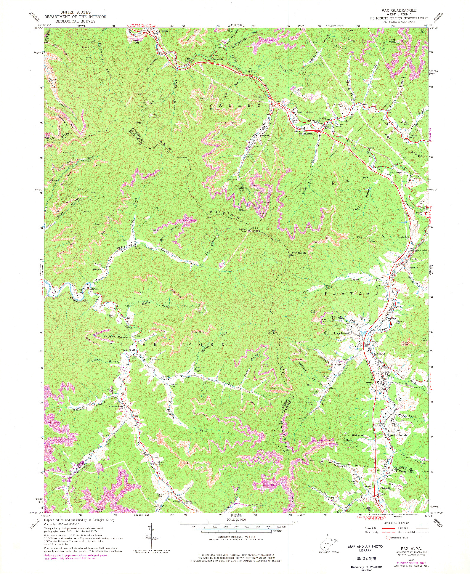 USGS 1:24000-SCALE QUADRANGLE FOR PAX, WV 1965
