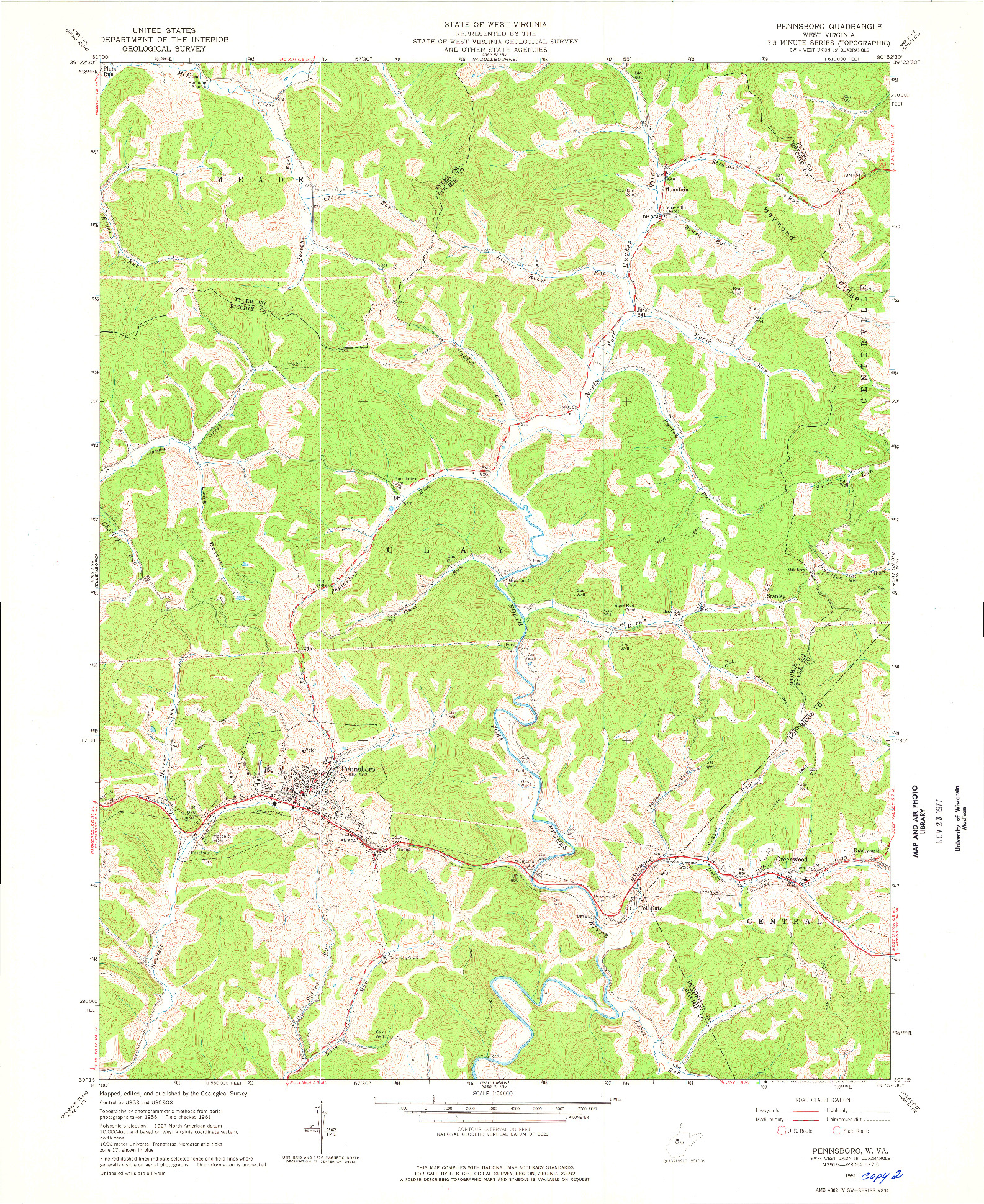 USGS 1:24000-SCALE QUADRANGLE FOR PENNSBORO, WV 1961