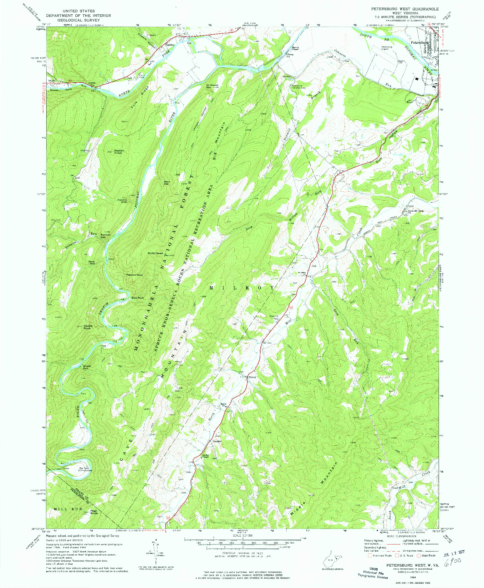 USGS 1:24000-SCALE QUADRANGLE FOR PETERSBURG  WEST, WV 1969