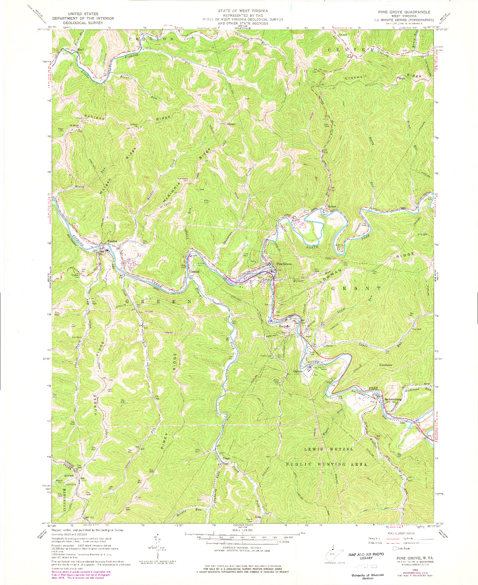 USGS 1:24000-SCALE QUADRANGLE FOR PINE GROVE, WV 1960