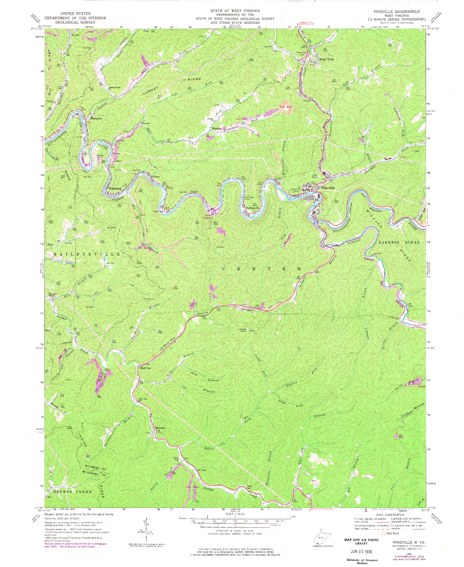 USGS 1:24000-SCALE QUADRANGLE FOR PINEVILLE, WV 1967
