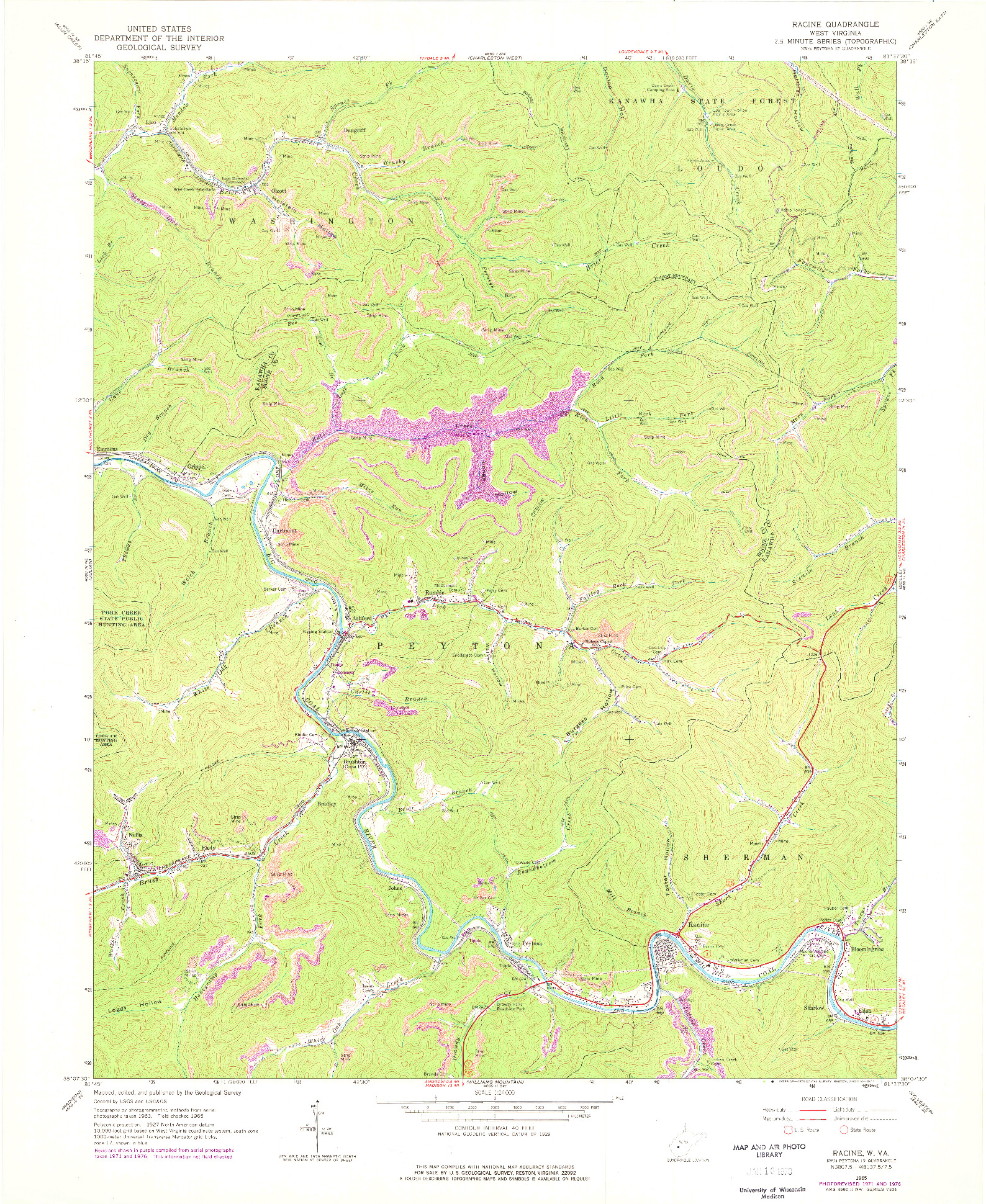 USGS 1:24000-SCALE QUADRANGLE FOR RACINE, WV 1965