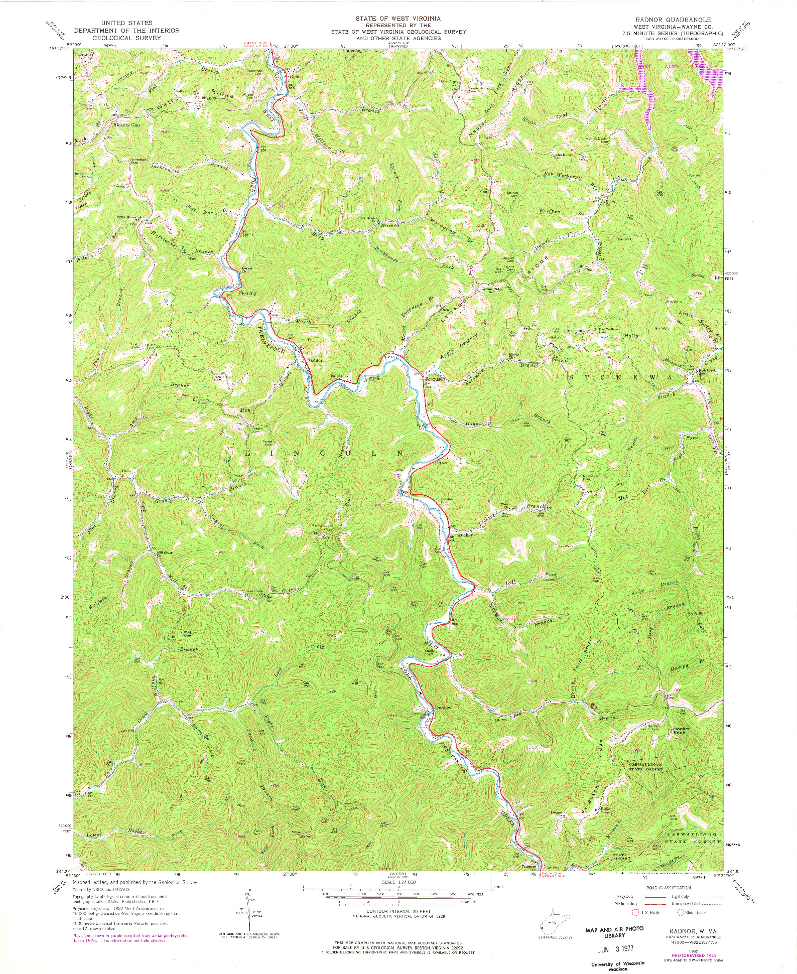 USGS 1:24000-SCALE QUADRANGLE FOR RADNOR, WV 1962