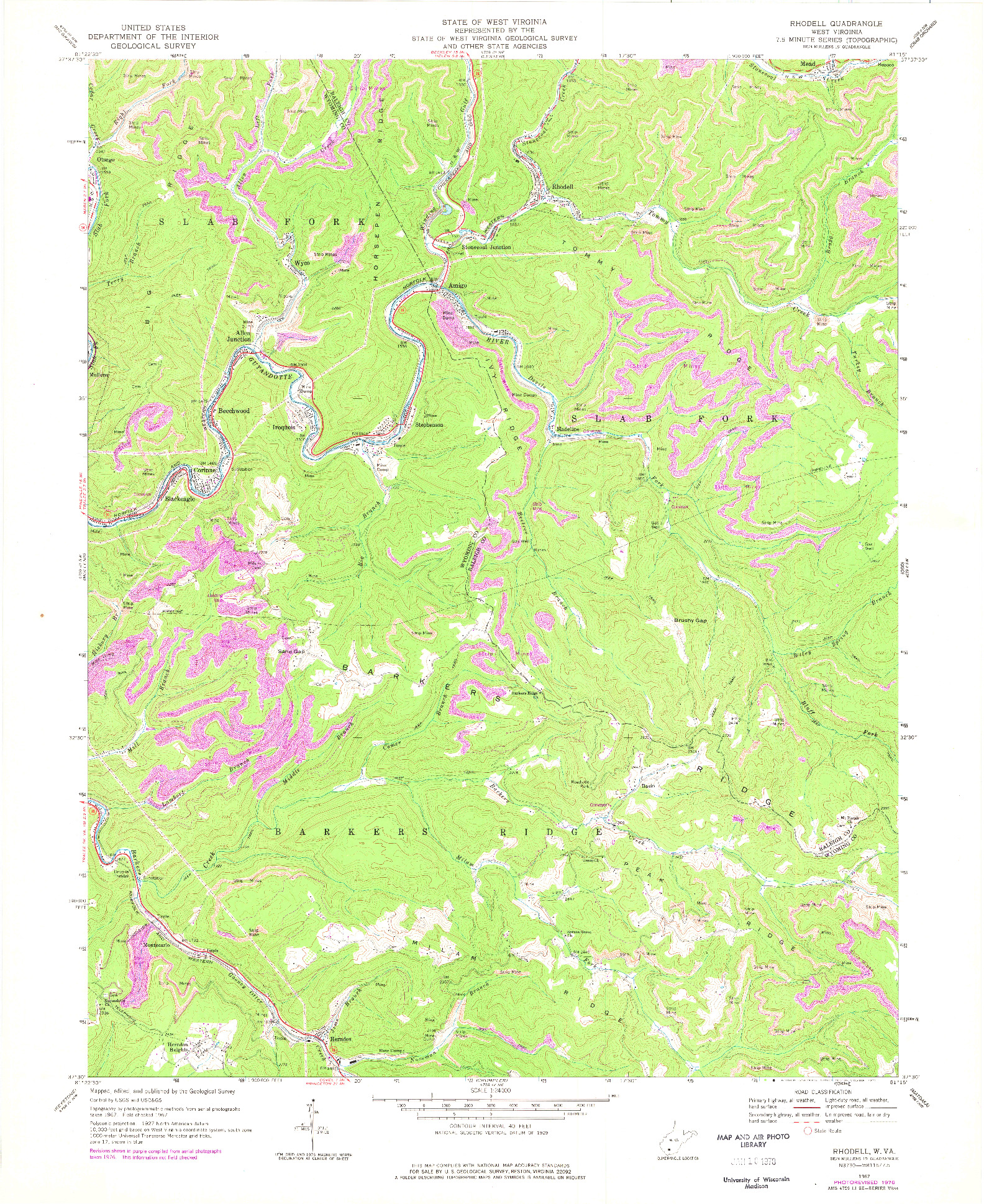 USGS 1:24000-SCALE QUADRANGLE FOR RHODELL, WV 1967