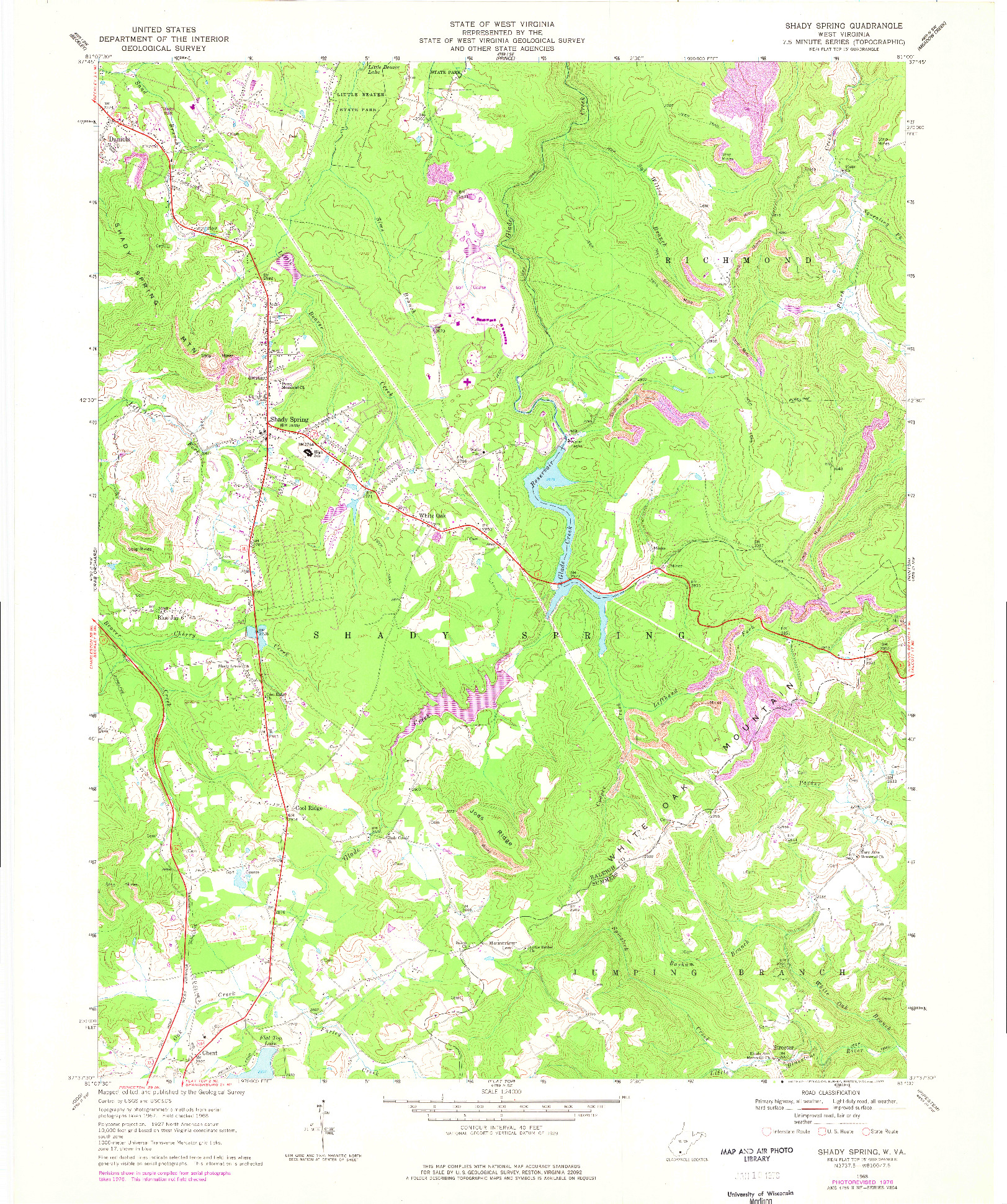 USGS 1:24000-SCALE QUADRANGLE FOR SHADY SPRING, WV 1968