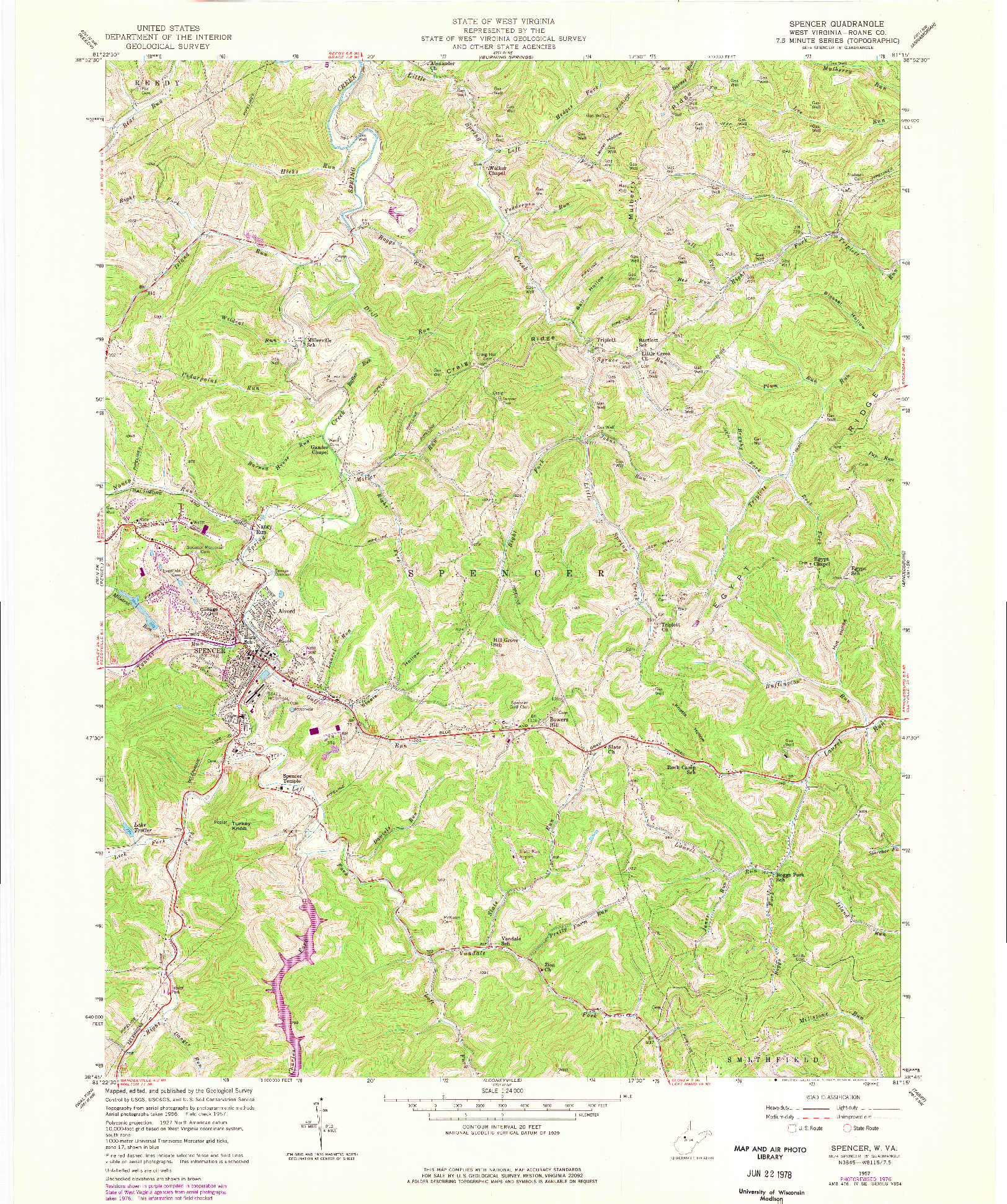 USGS 1:24000-SCALE QUADRANGLE FOR SPENCER, WV 1957