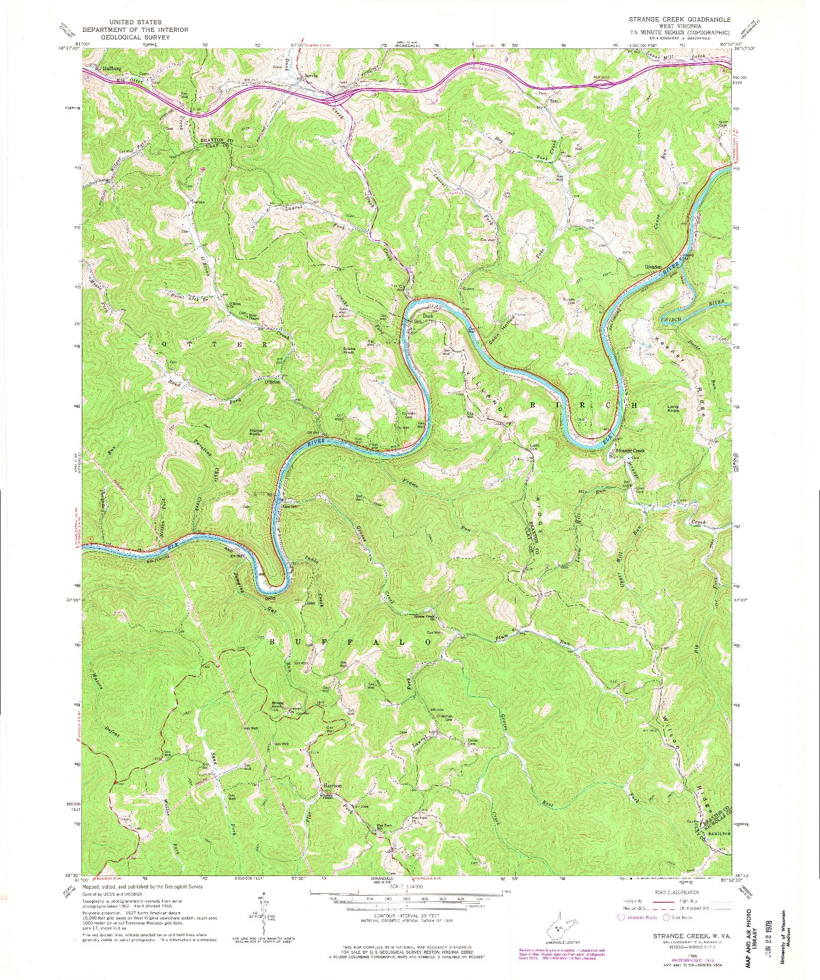 USGS 1:24000-SCALE QUADRANGLE FOR STRANGE CREEK, WV 1965