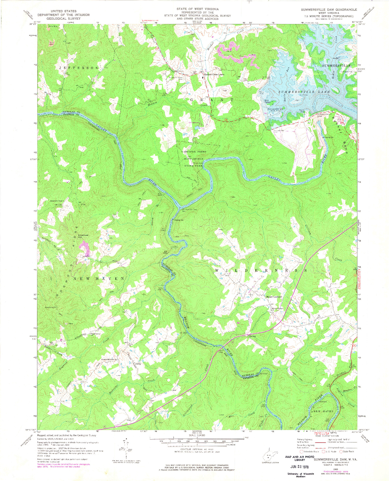 USGS 1:24000-SCALE QUADRANGLE FOR SUMMERSVILLE DAM, WV 1969