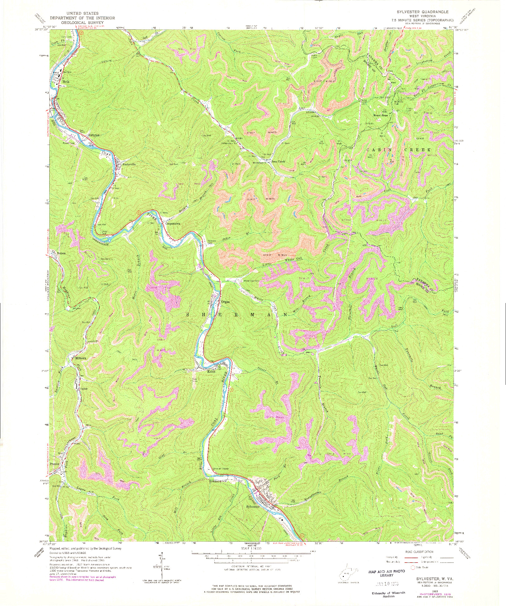 USGS 1:24000-SCALE QUADRANGLE FOR SYLVESTER, WV 1965